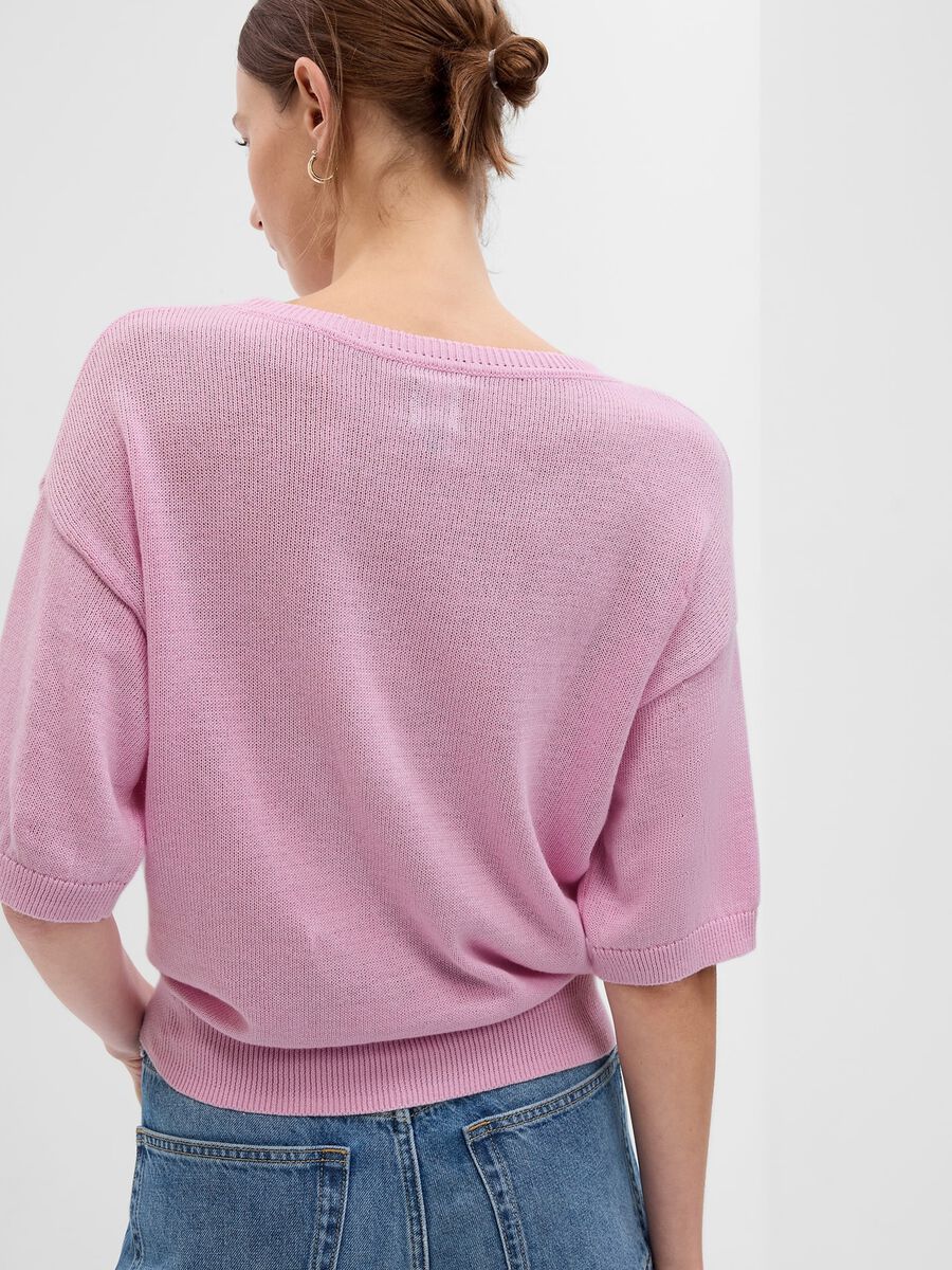 Elbow-length pullover in linen and cotton Woman_1