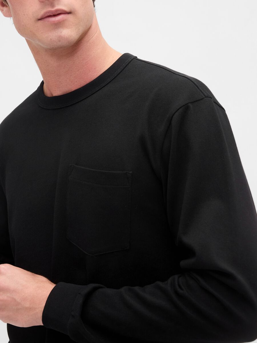 Black Long Sleeve Cotton Top Man_3