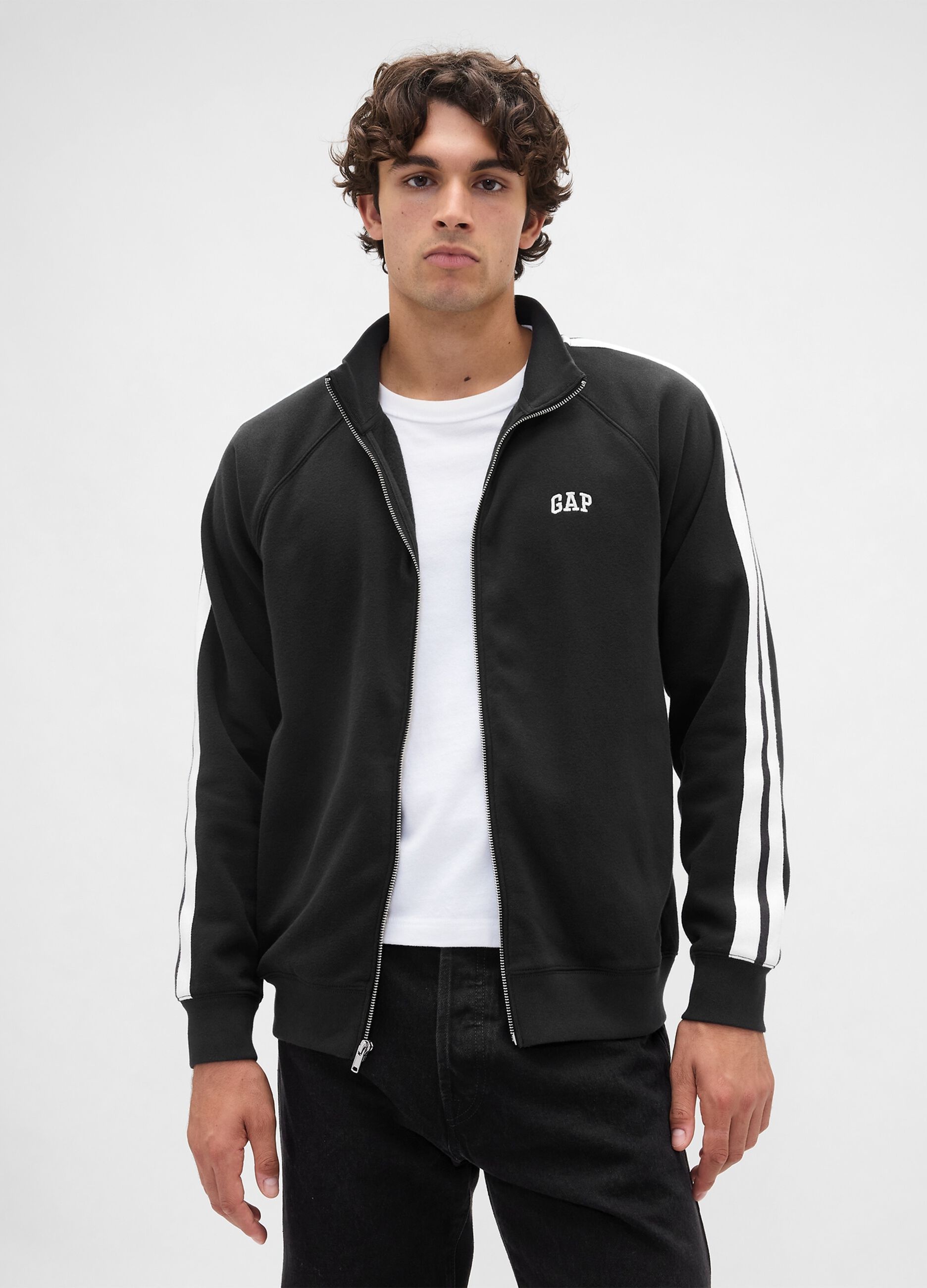 Felpa nera in misto cotone con zip intera