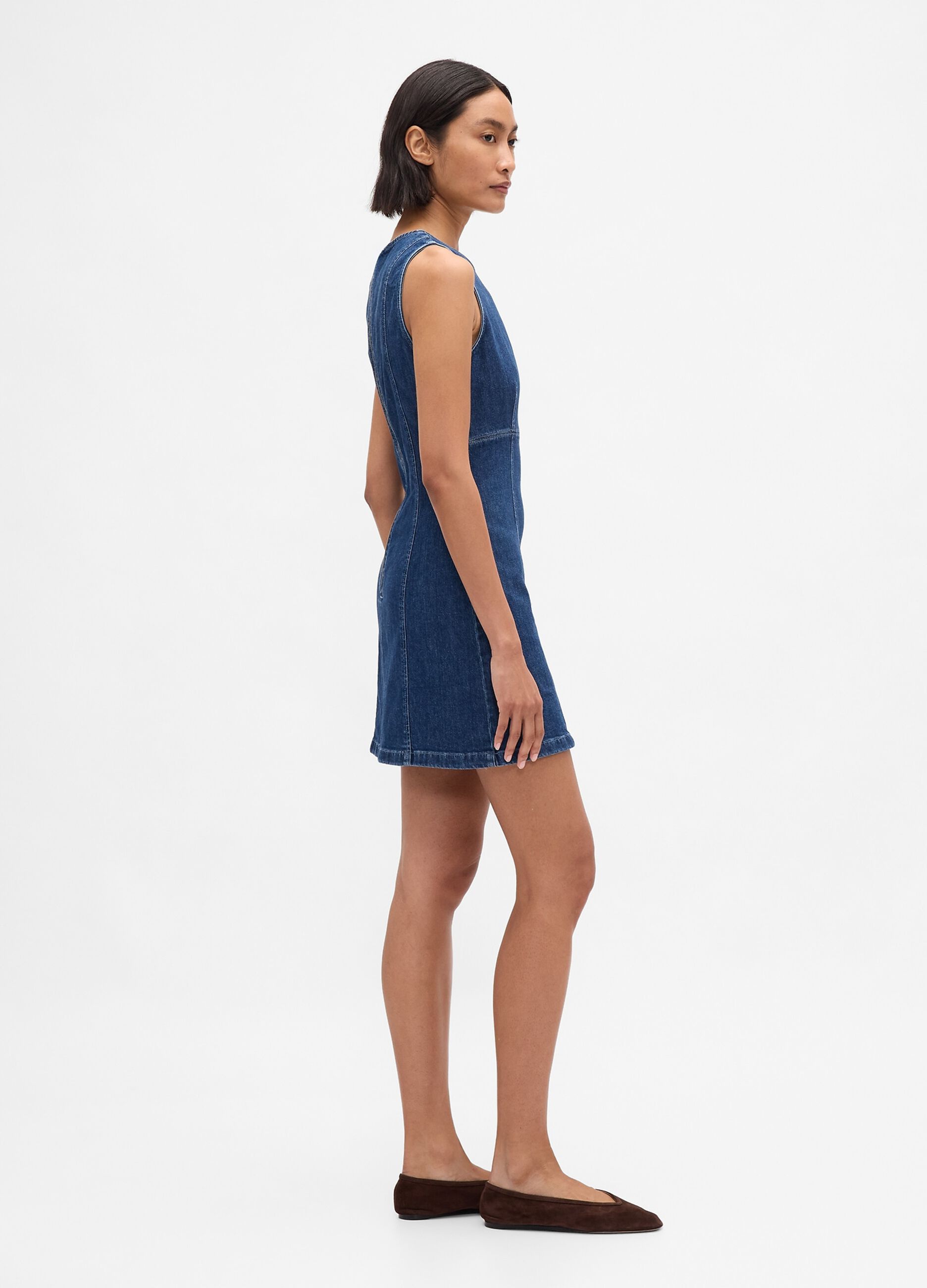 Abito denim elasticizzato con zip posteriore_1