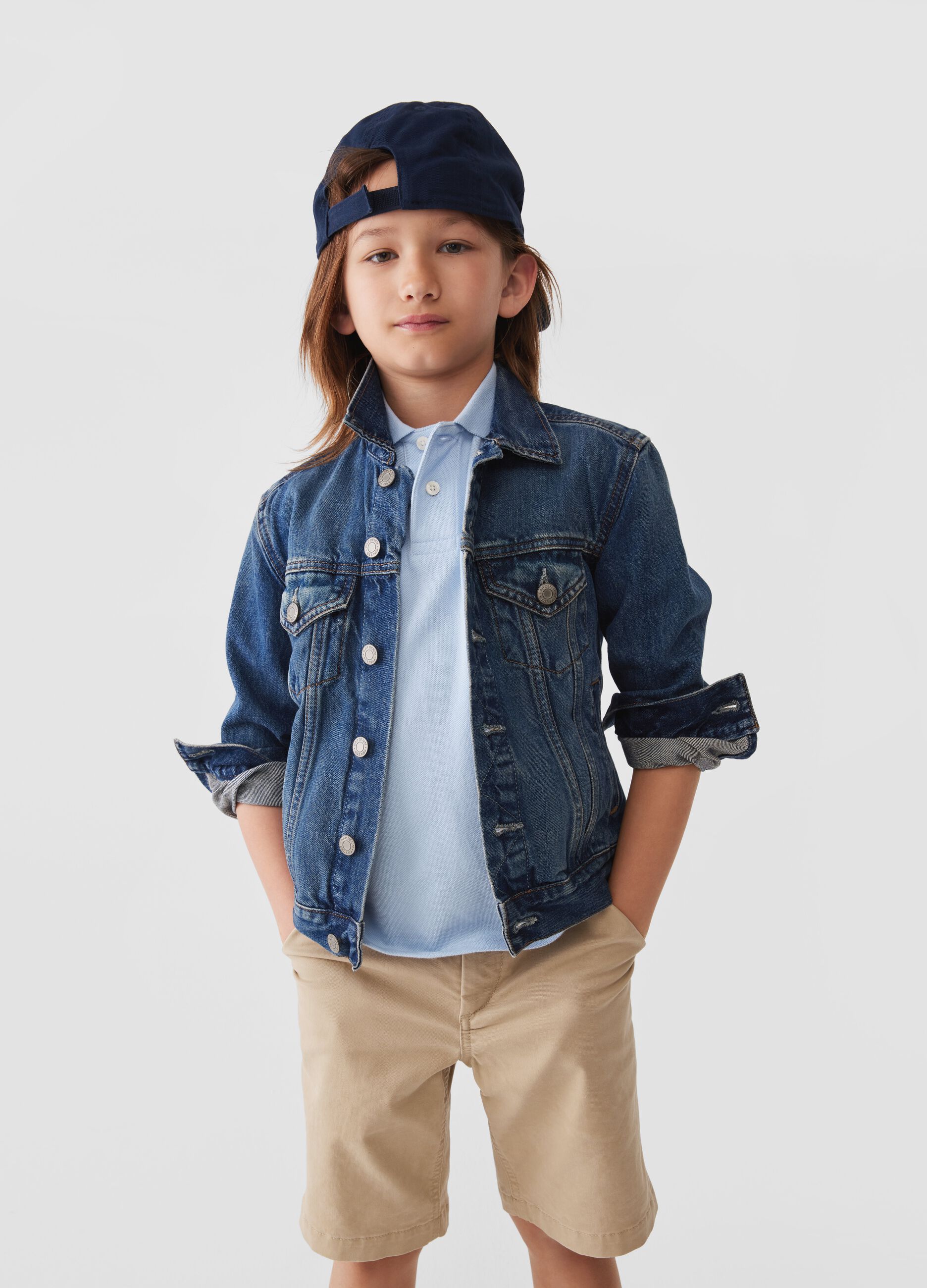 Stretch denim jacket with fading