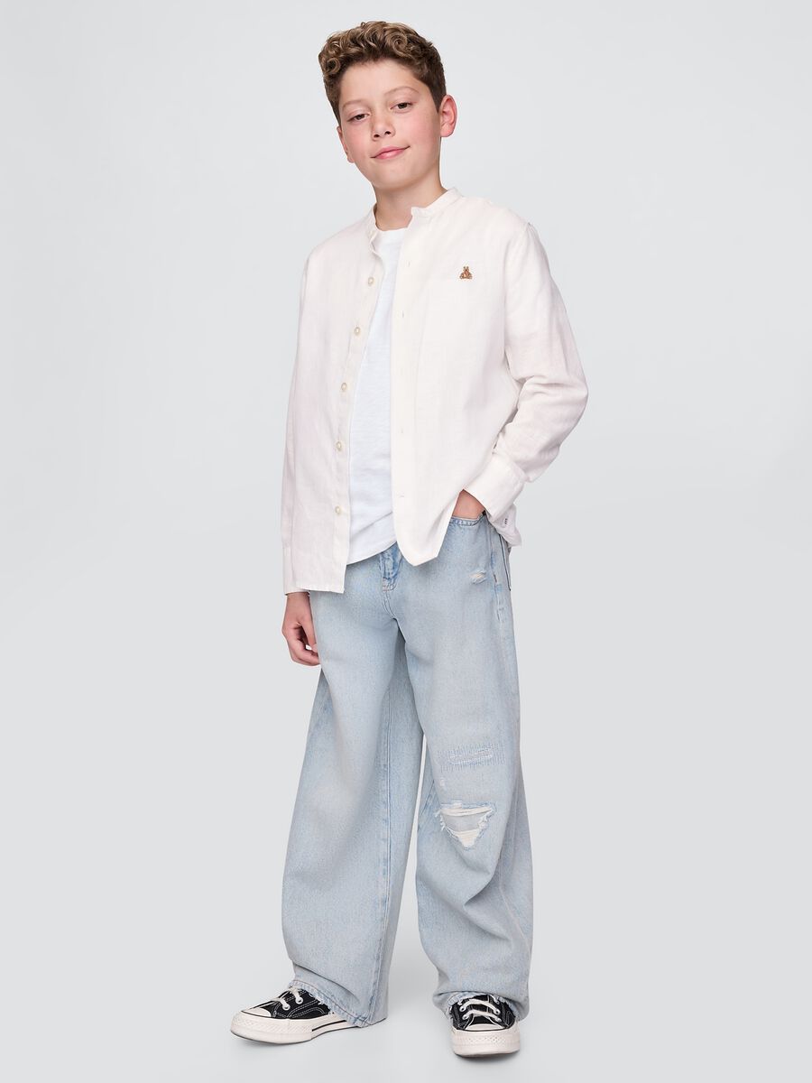 GAP Kids Long Sleeve White Linen and Cotton Shirt Boy_1