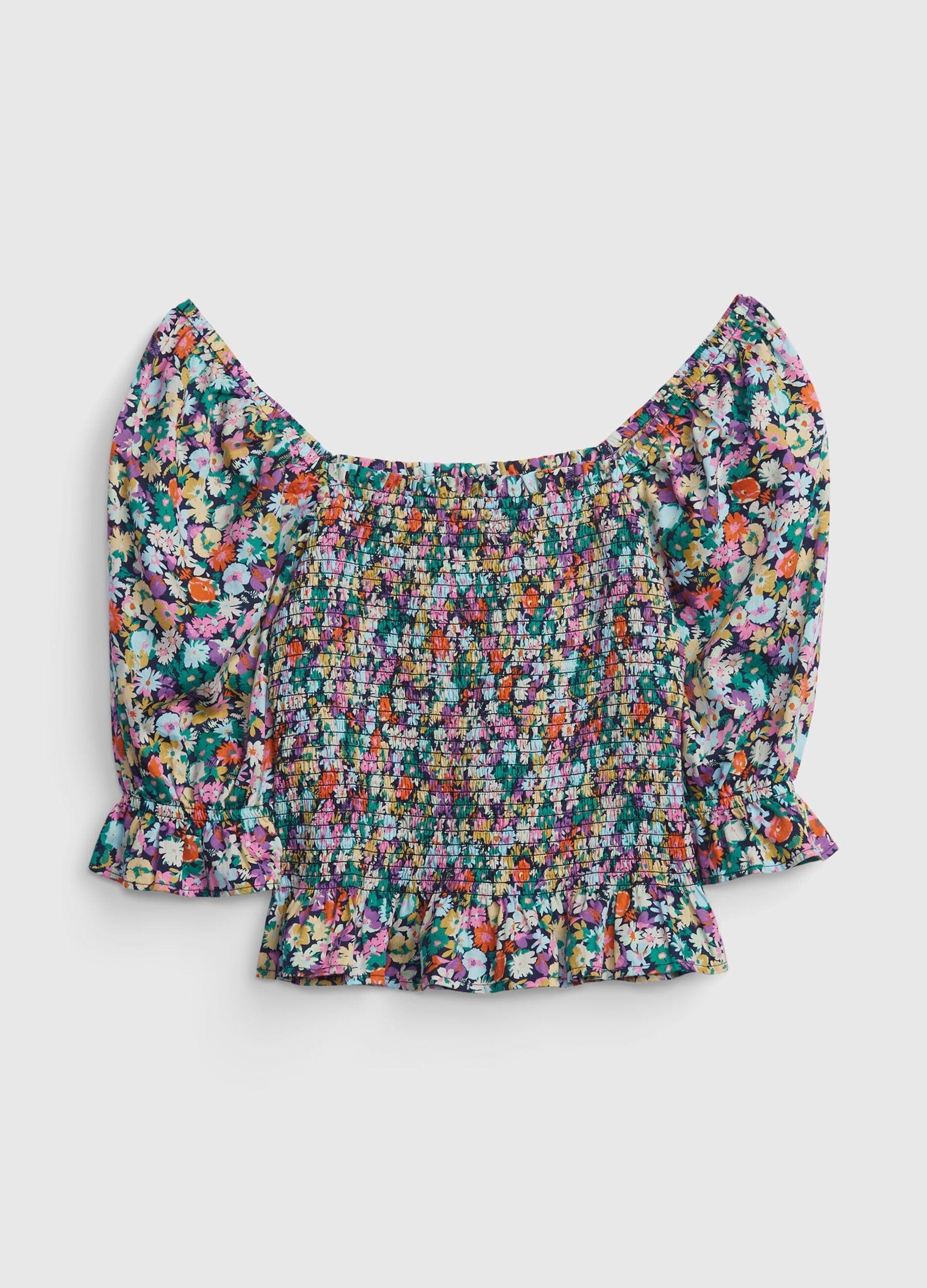 Top in punto smock con maniche a palloncino_5