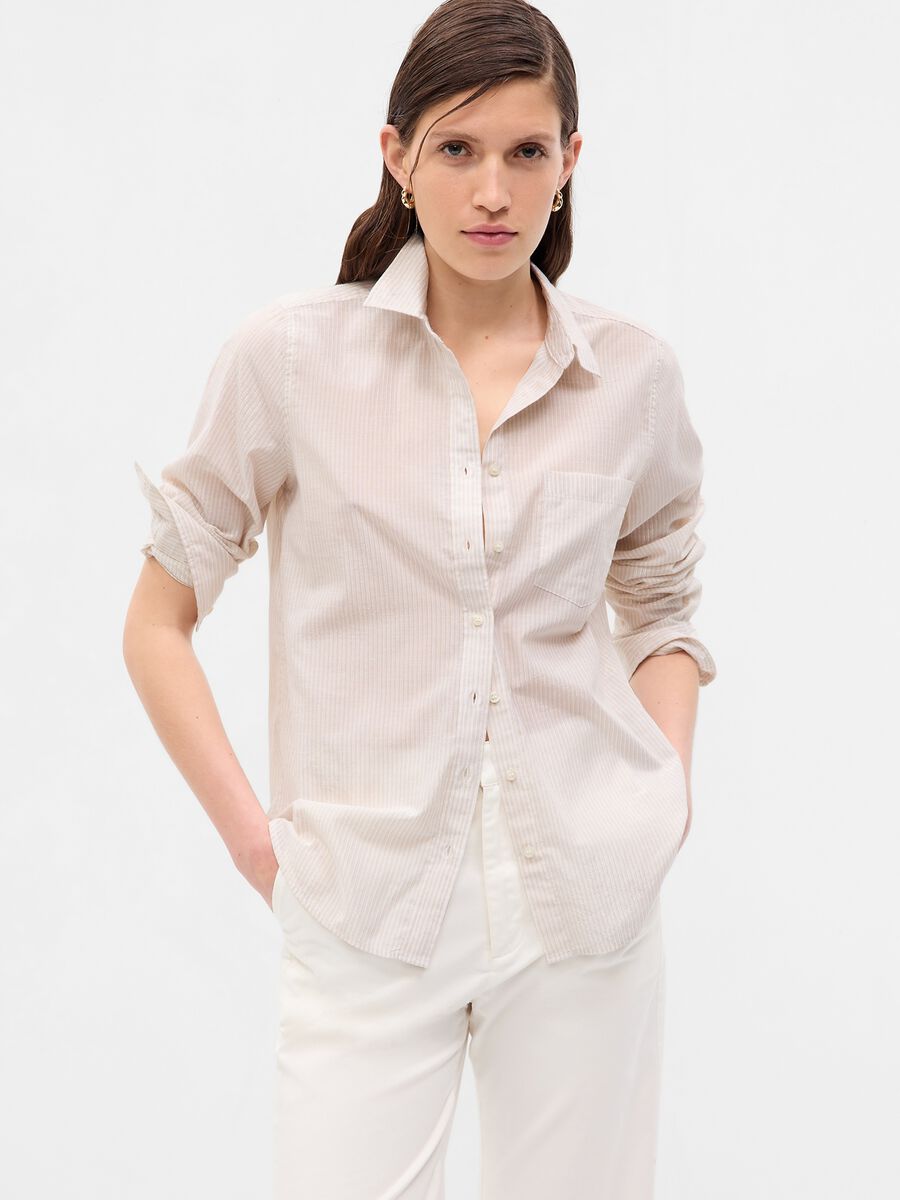 Camicia in cotone a righe con lurex Donna_0