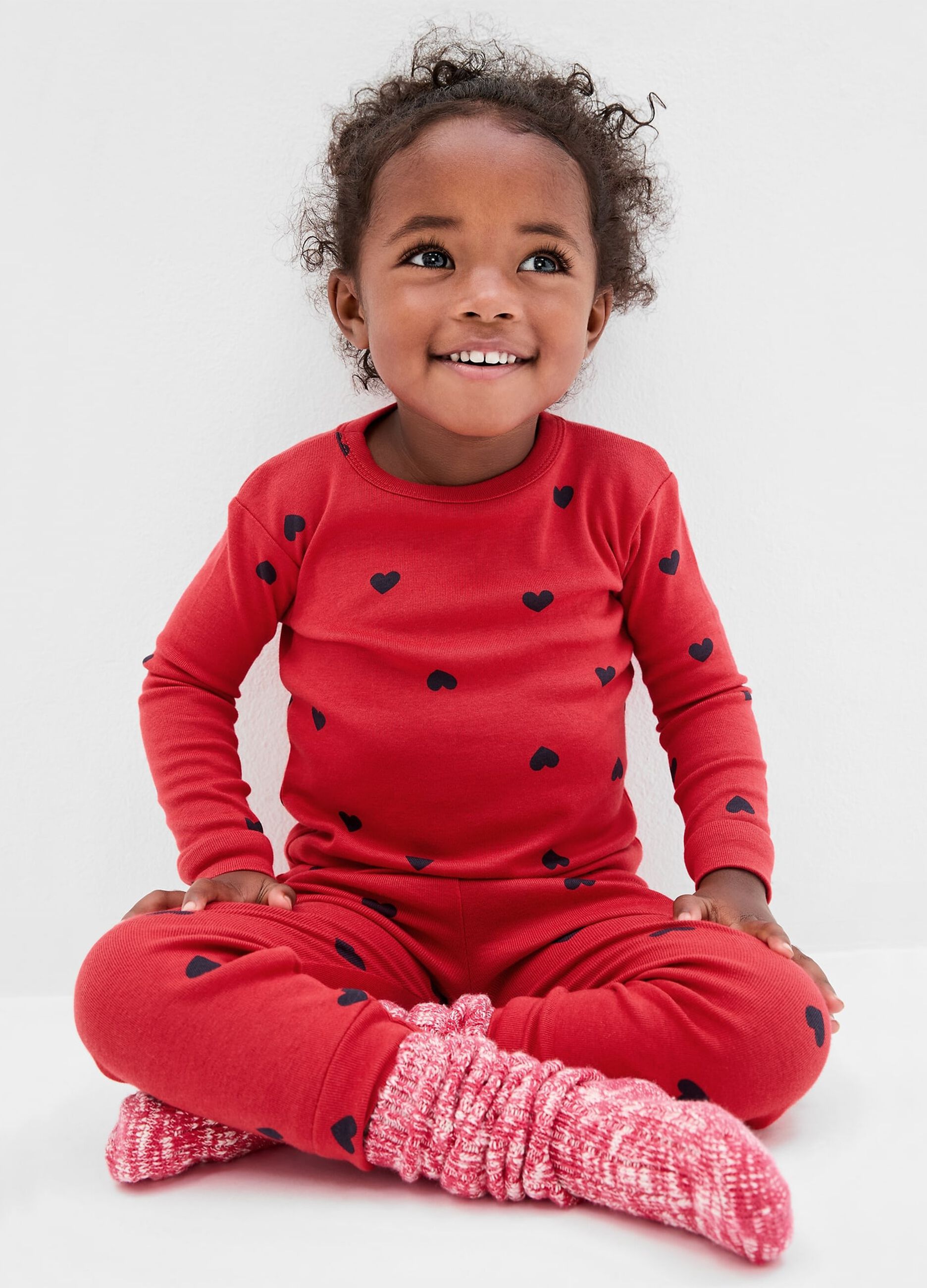 Full-length pyjamas in organic cotton with hearts print