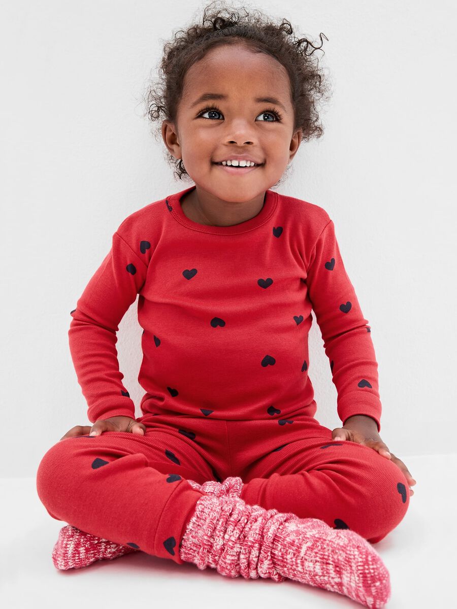 Full-length pyjamas in organic cotton with hearts print Newborn Boy_0