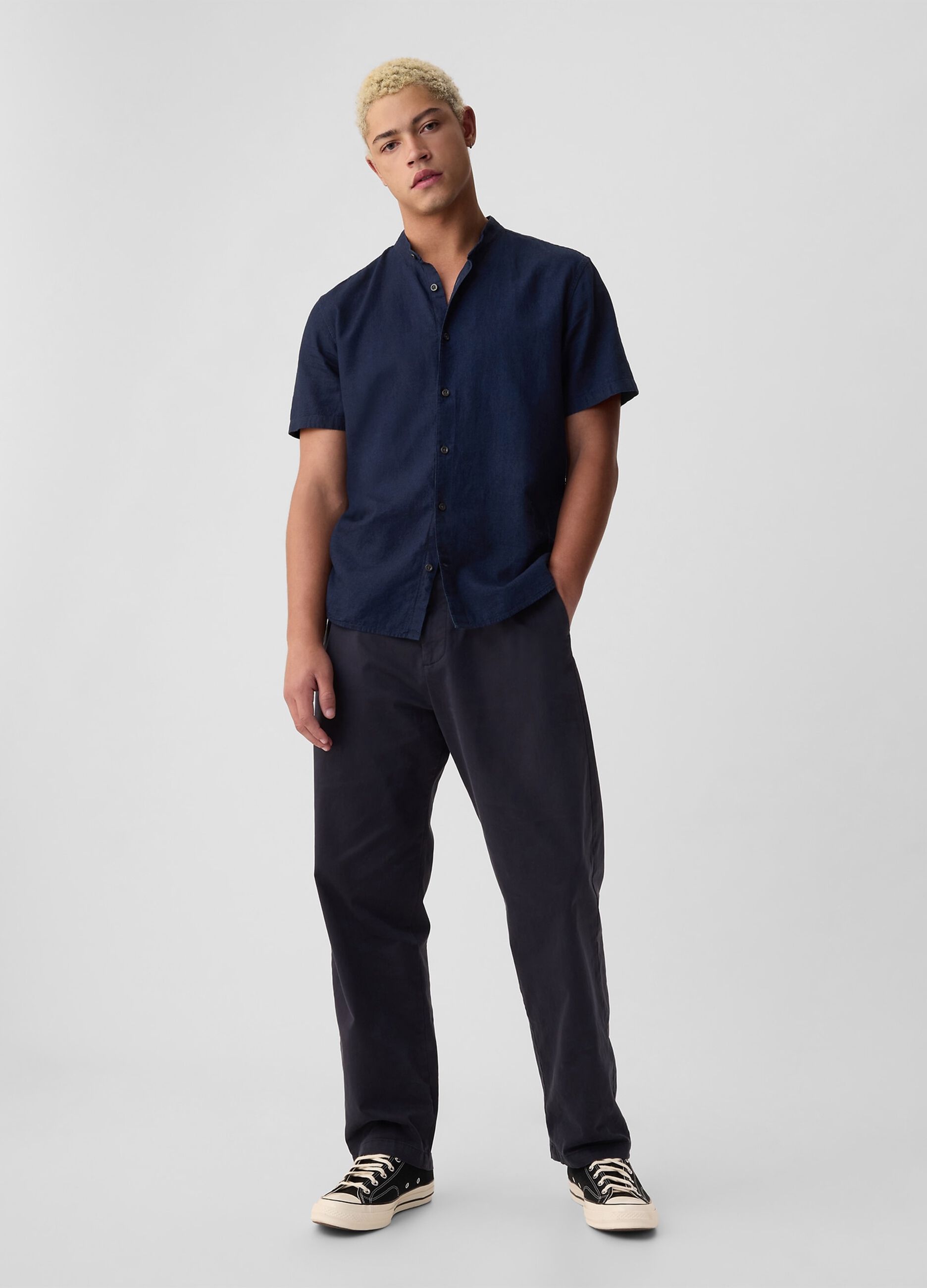 Camicia a maniche corte collo alla coreana_1