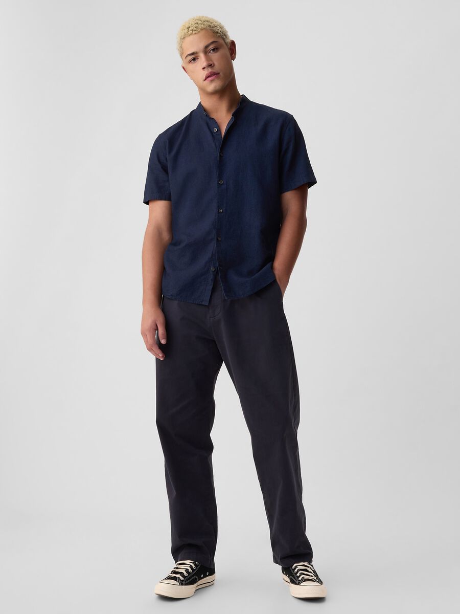 Camicia a maniche corte collo alla coreana Uomo_1