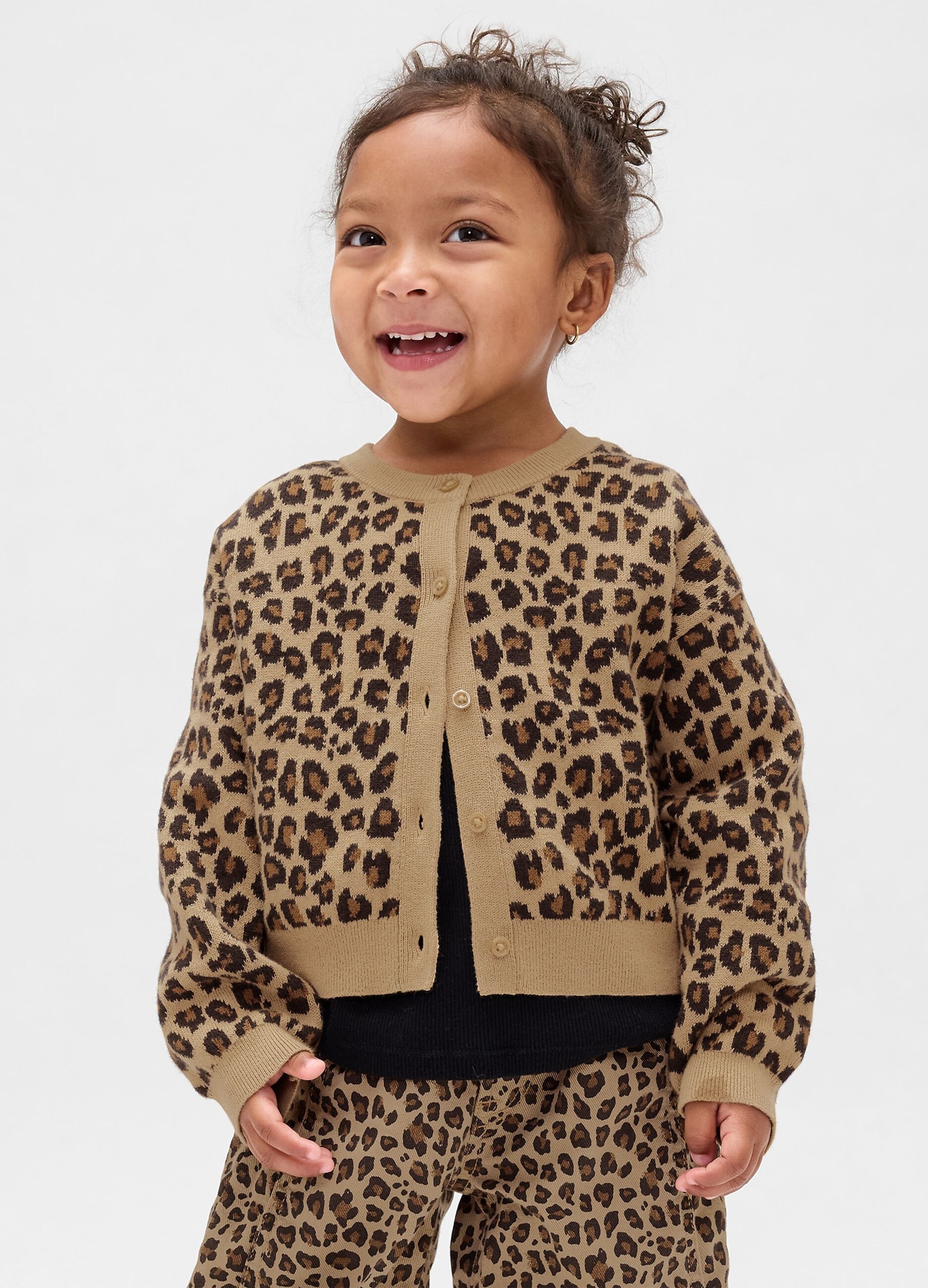 Cardigan marrone in cotone con stampa leopardata