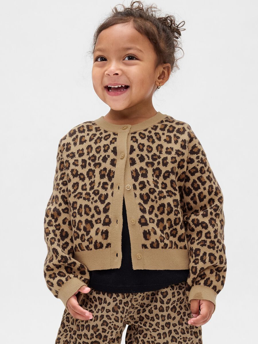 Cardigan marrone in cotone con stampa leopardata Bimba_0