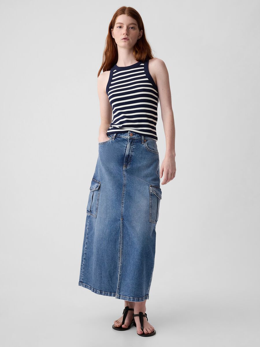 Gonna lunga cargo in denim Donna_0