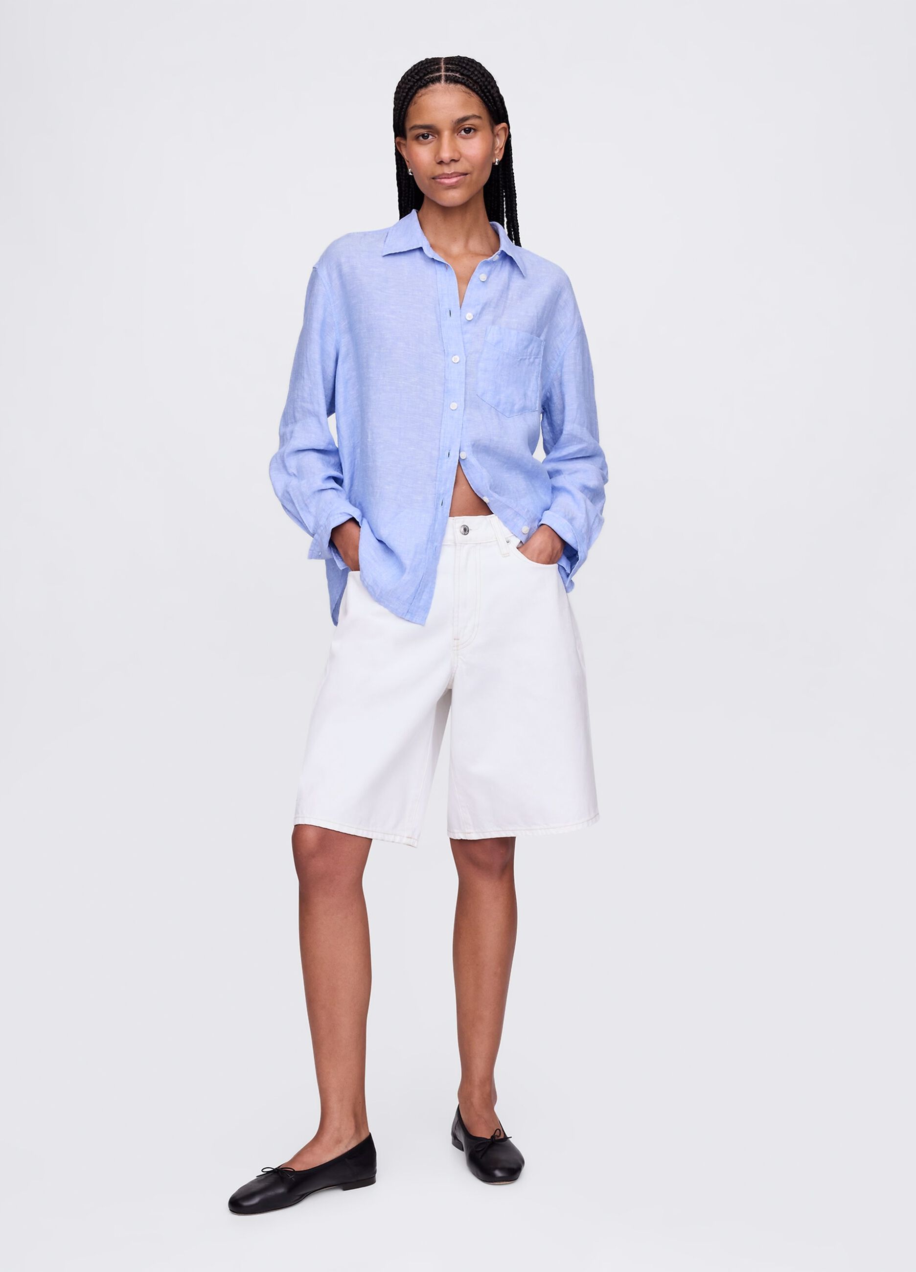 Camicia azzurra ampia in puro lino_1