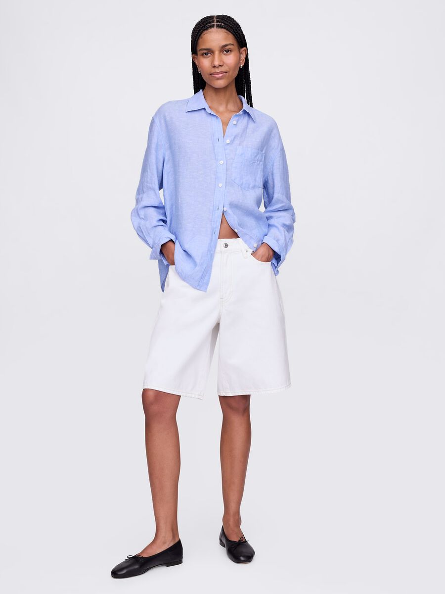 Camicia lunga azzurra in lino Donna_1
