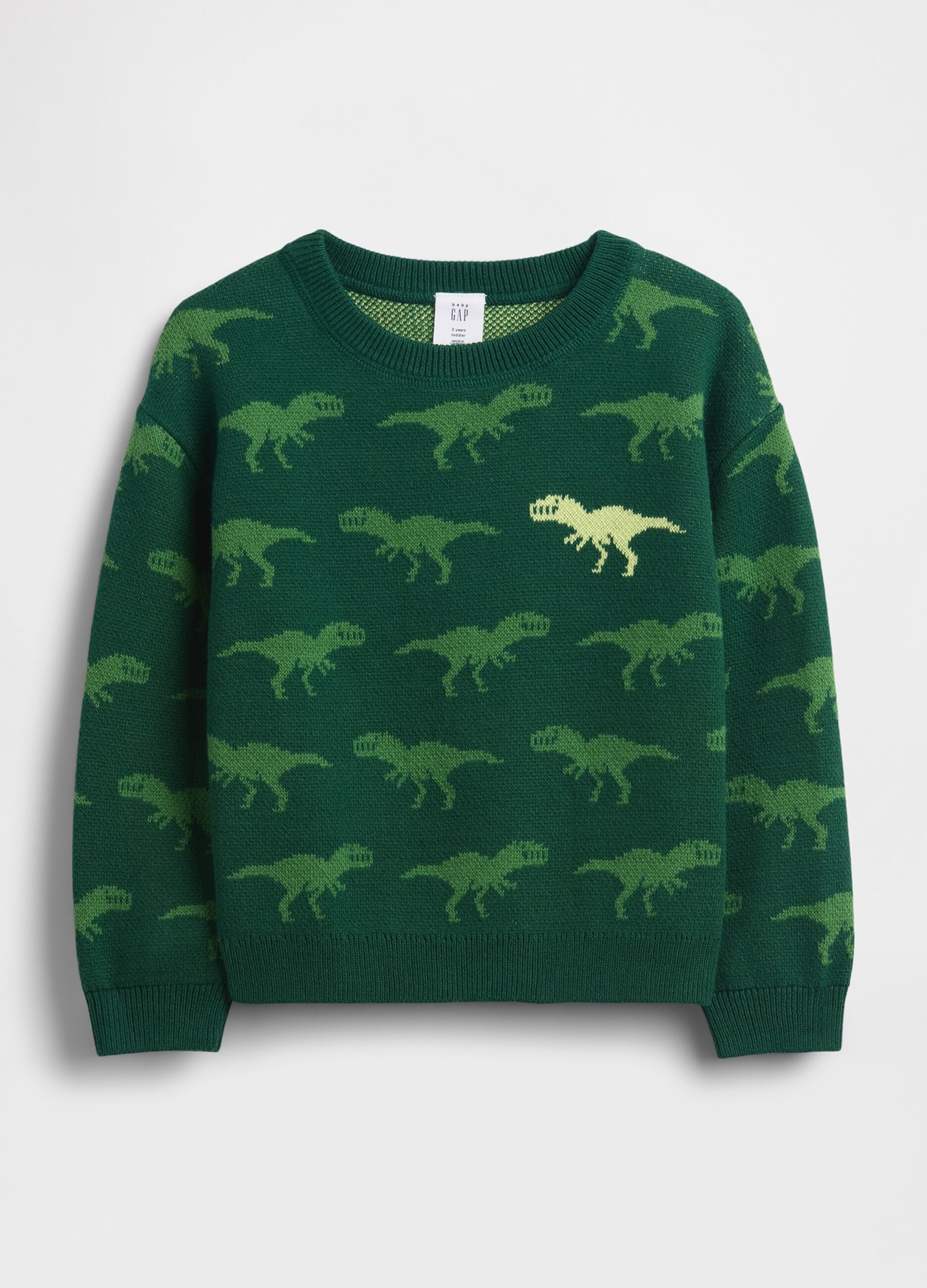 Maglione verde in cotone con dinosauri