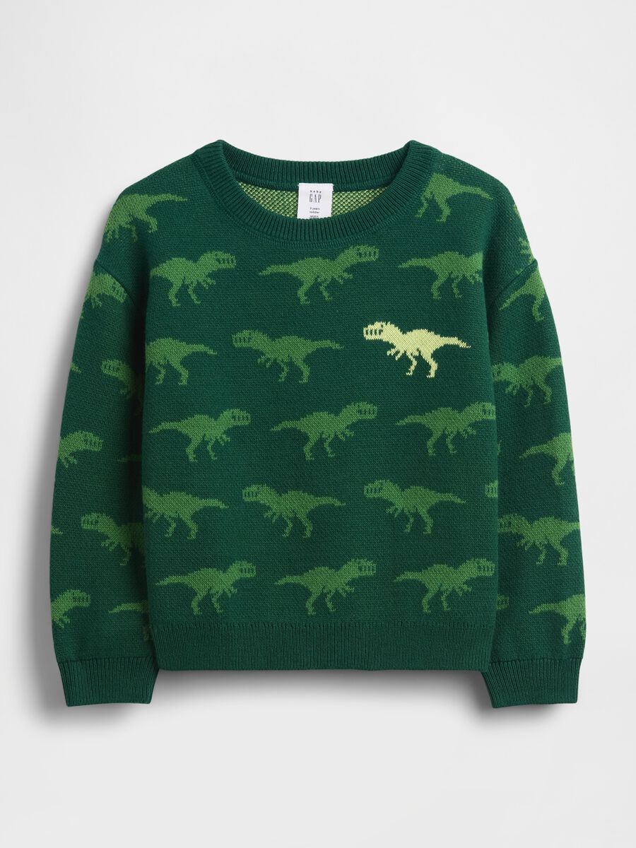 Maglione verde in cotone con dinosauri Bambino_0
