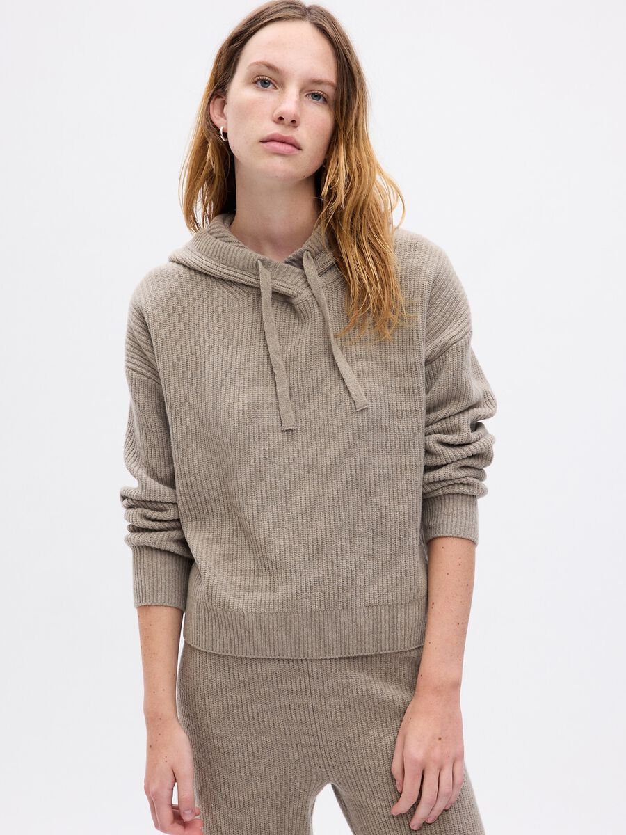 English ribbed sweater with hood Woman_0