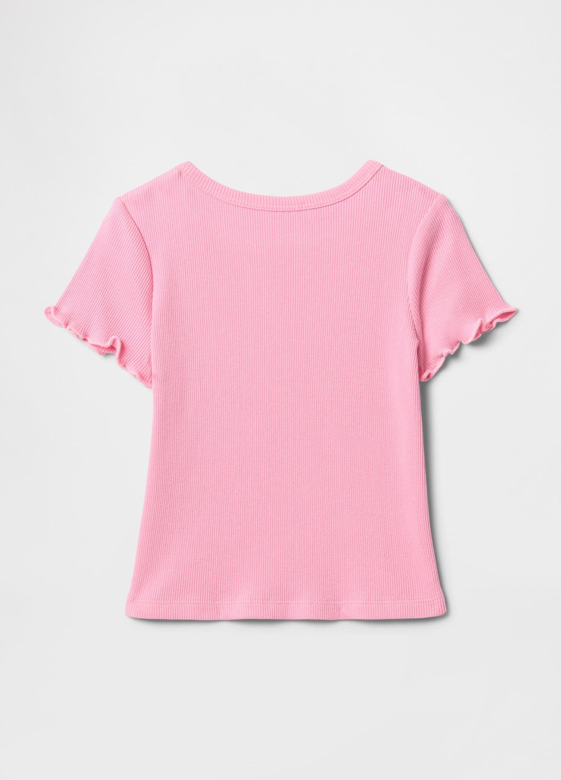 T-shirt rosa a balze maniche corte_1