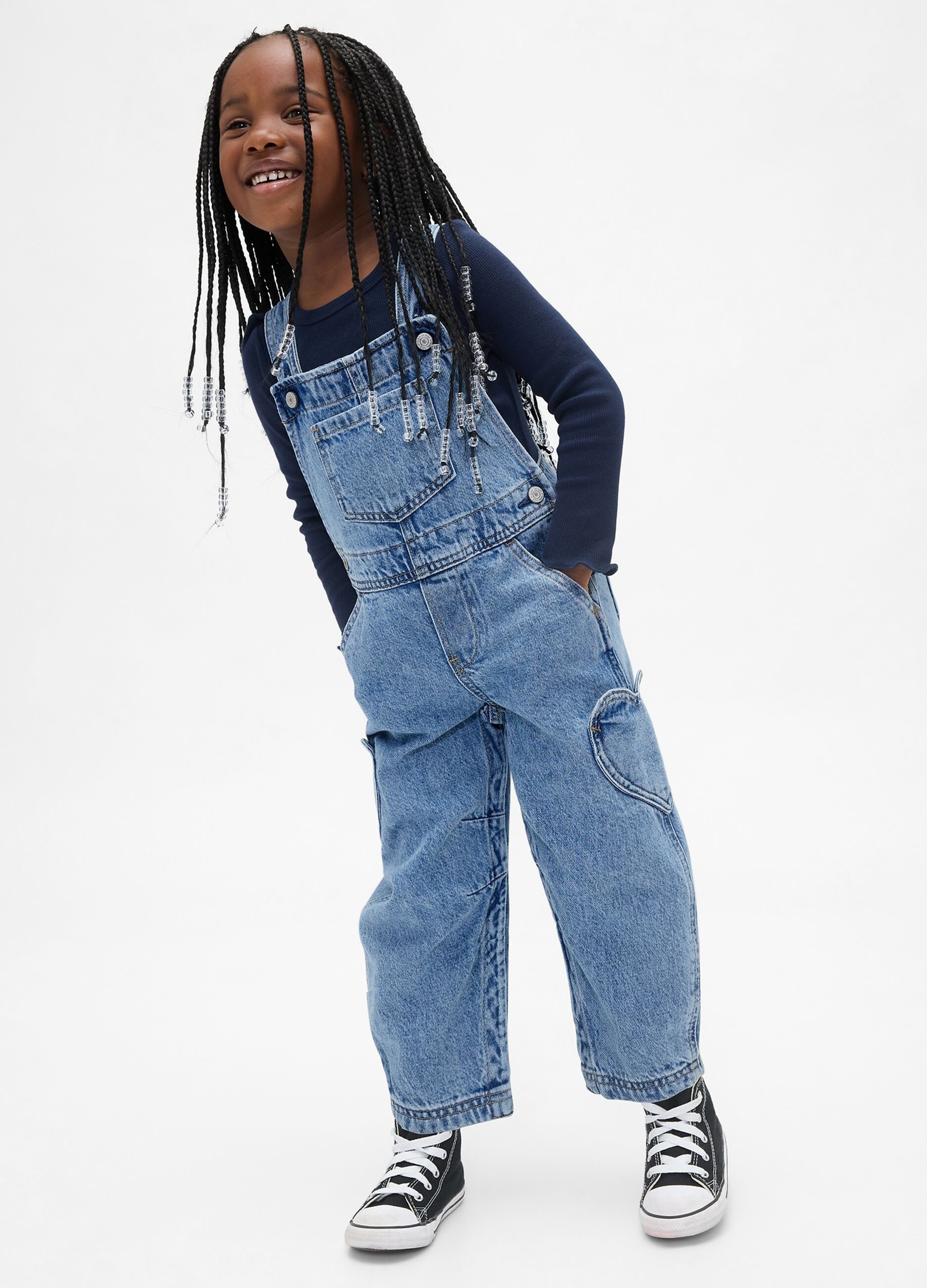 Salopette denim in cotone per bambina