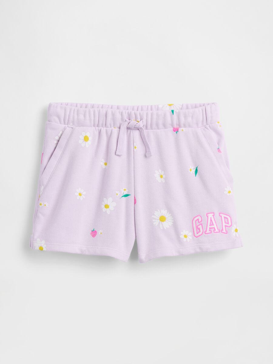 Girls' purple cotton blend shorts with strawberries and flowers Girl_3