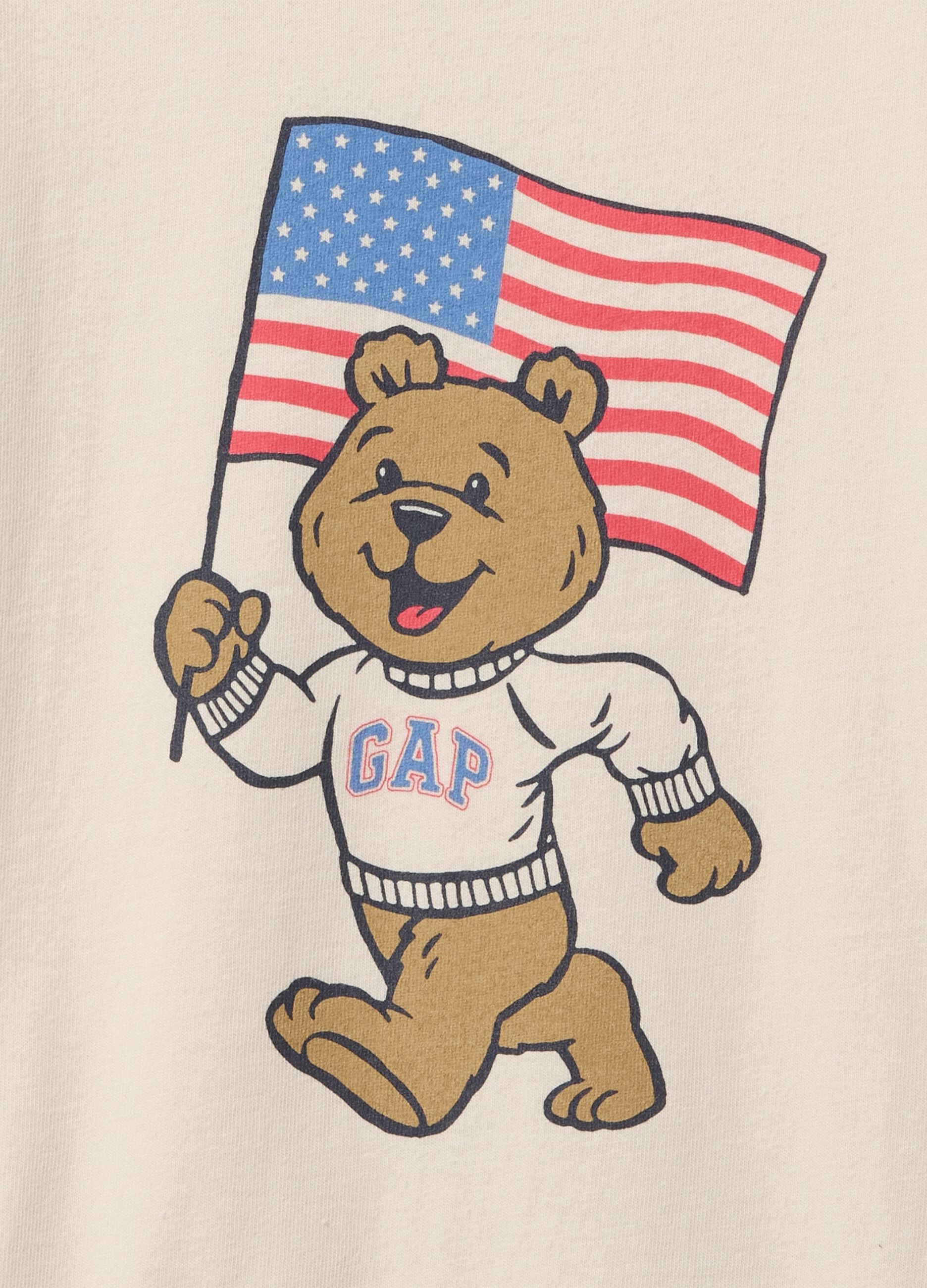 T-shirt a maniche corte beige con stampa orso GAP Kids_2