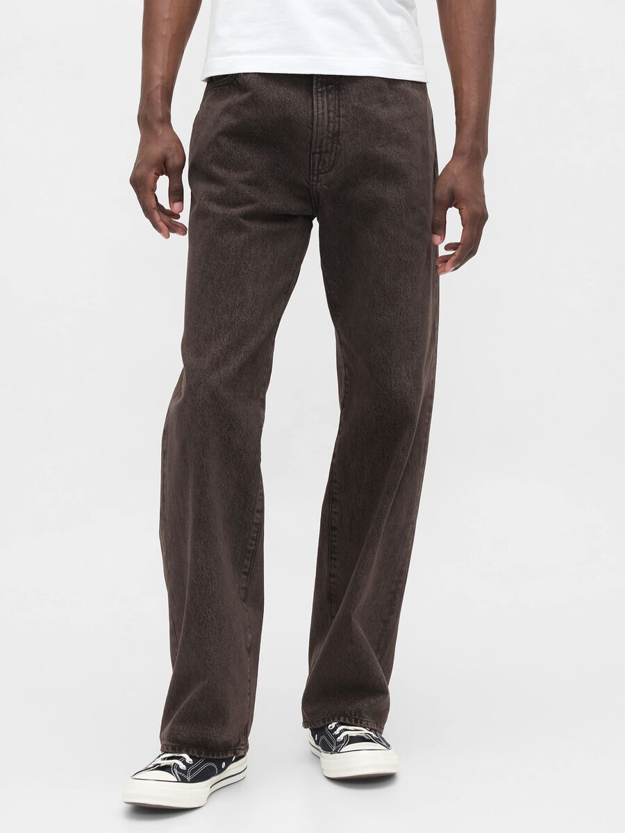Pantaloni in puro cotone marroni regular fit con cinque tasche Uomo_1