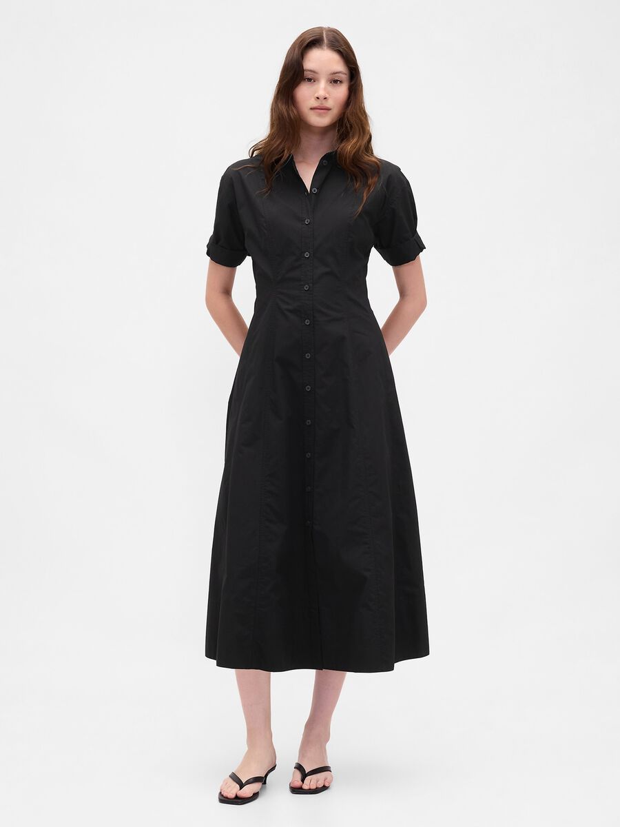 Short Sleeve Black Cotton Dress Woman_0