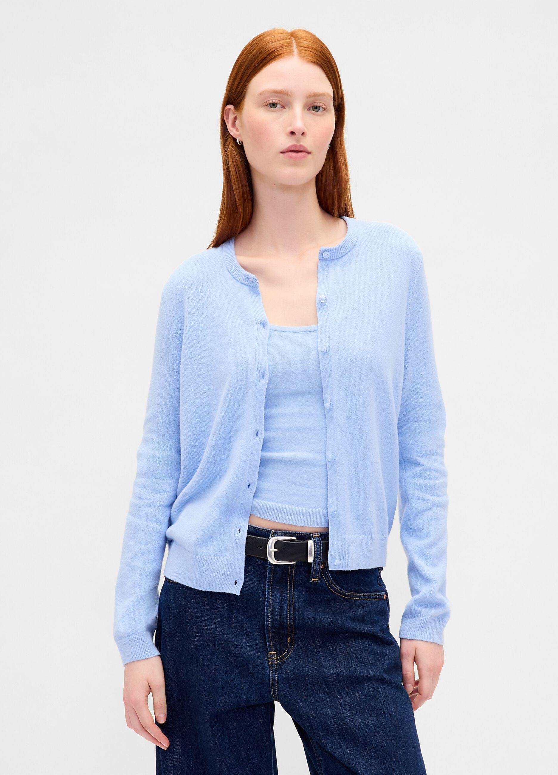 Blue Cotton Blend Cardigan