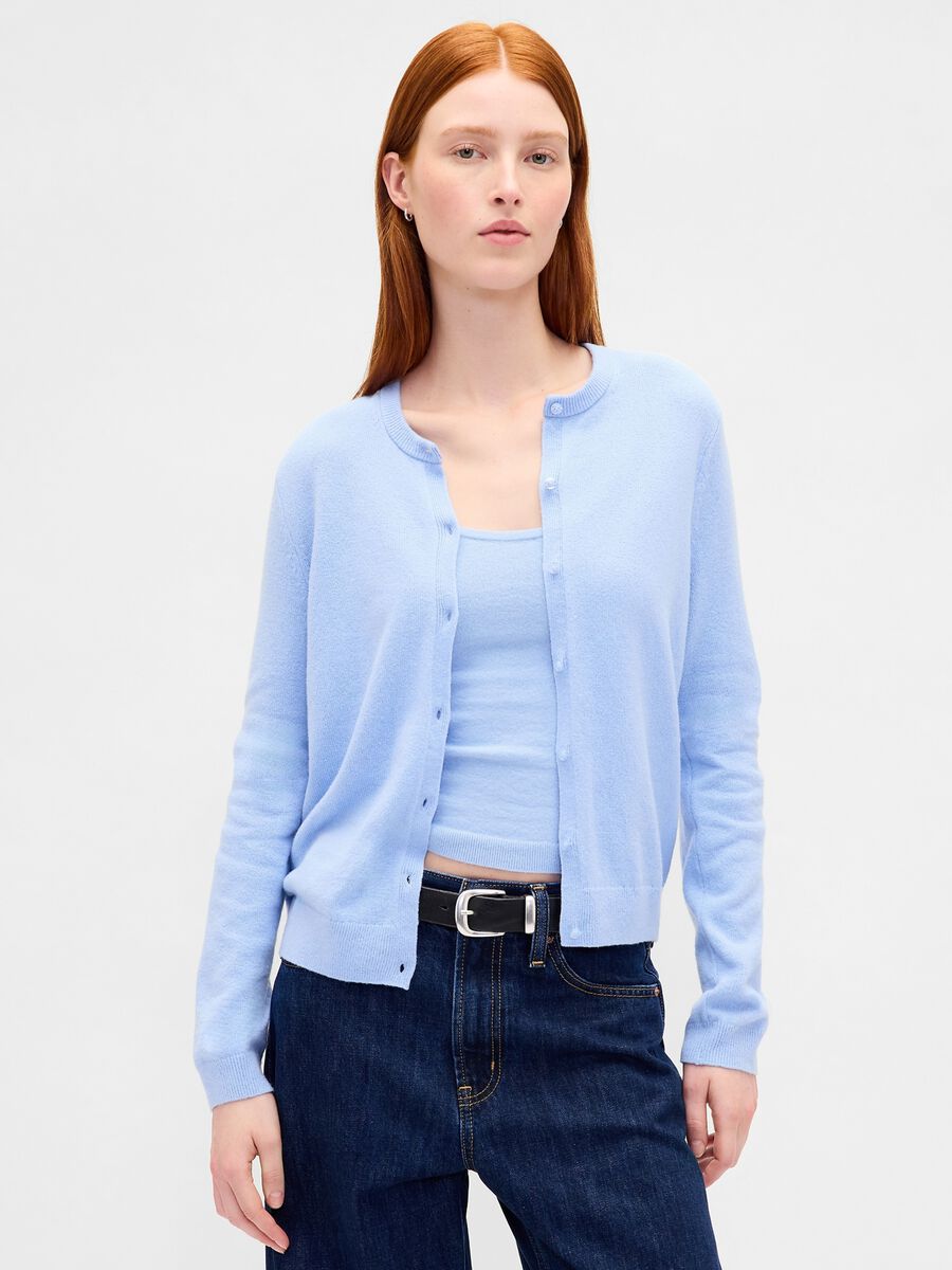 Cardigan azzurro in misto cotone Donna_0