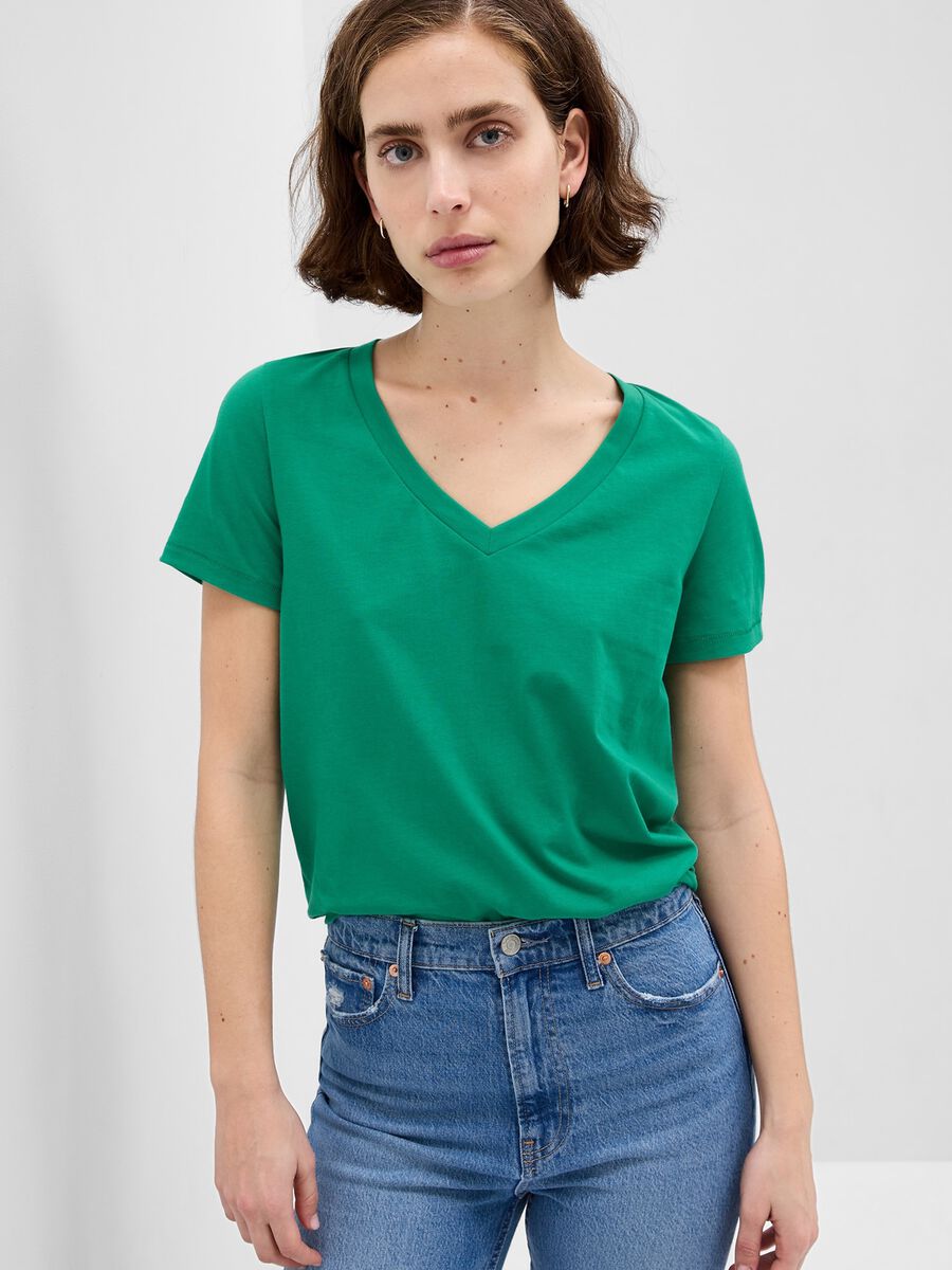 Organic cotton T-shirt with V neck Woman_0