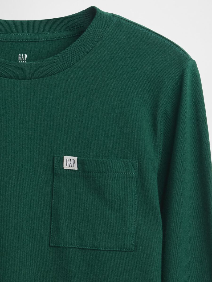T-shirt verde a maniche lunghe in cotone Bambino_1