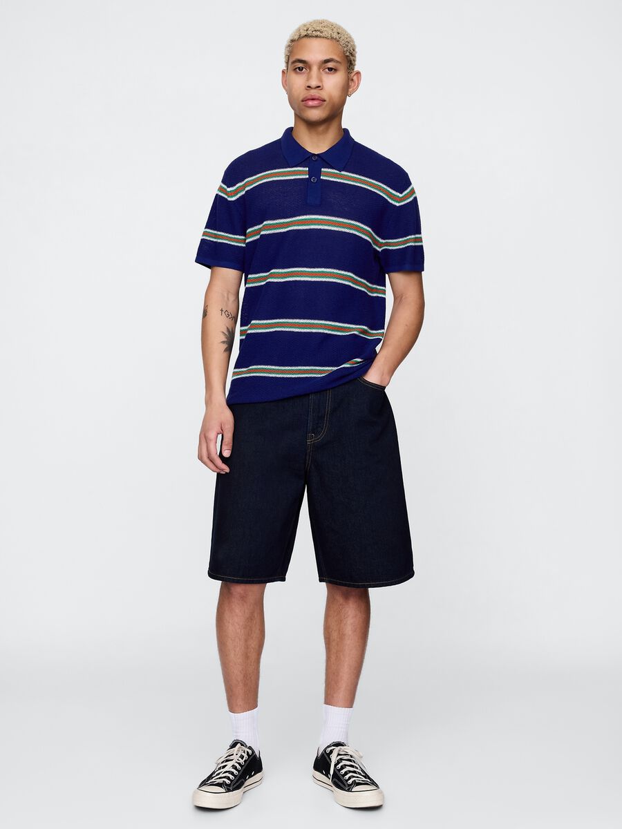 Polo a righe blu in misto cotone Uomo_1
