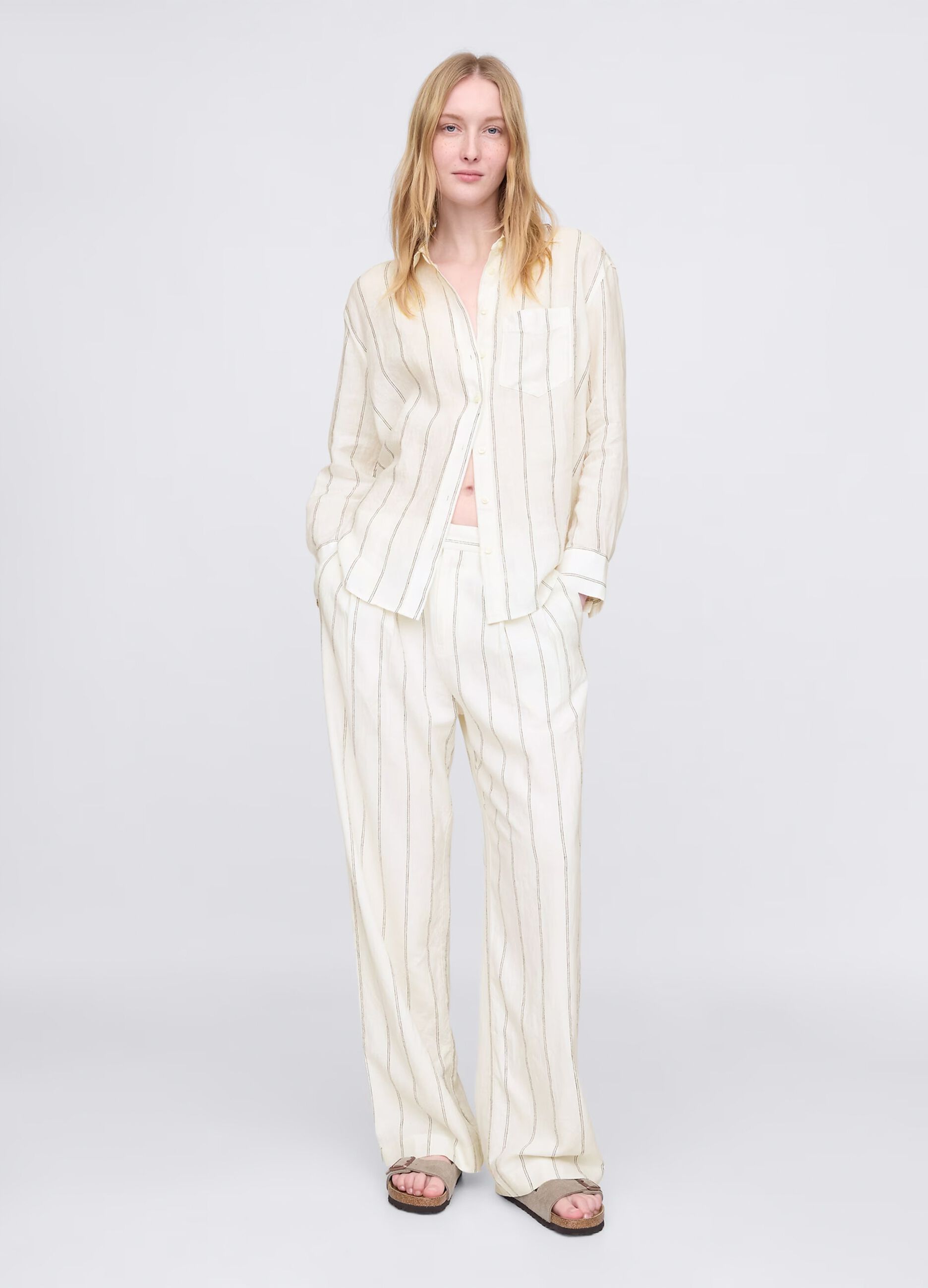 Wide white striped shirt in 100% linen_1