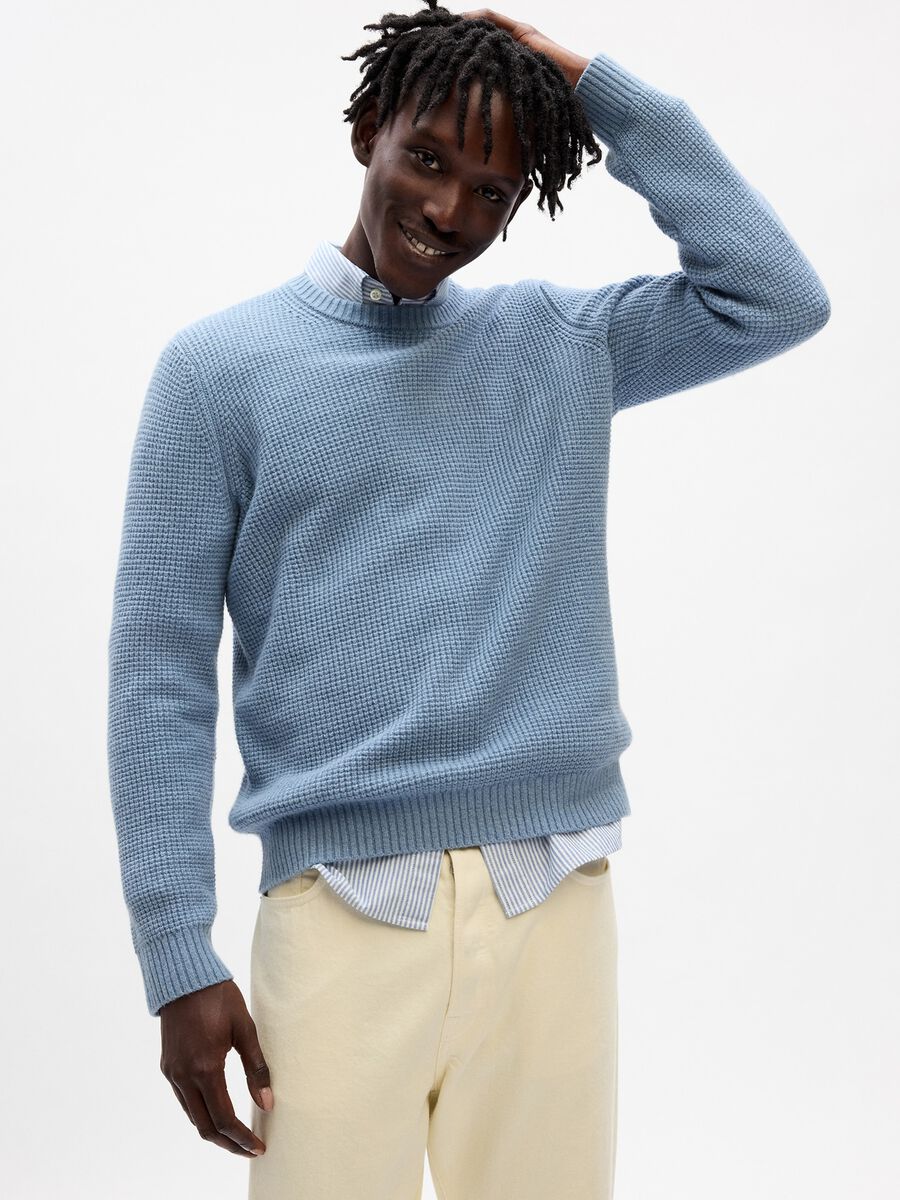 Pullover girocollo con trama waffle Uomo_0