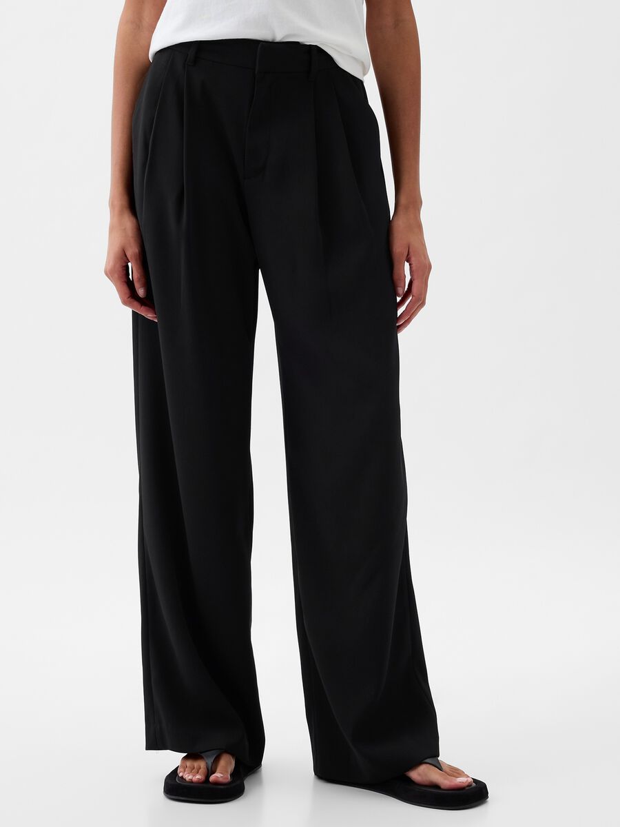 Pantalone wide leg vita alta con pinces Donna_1