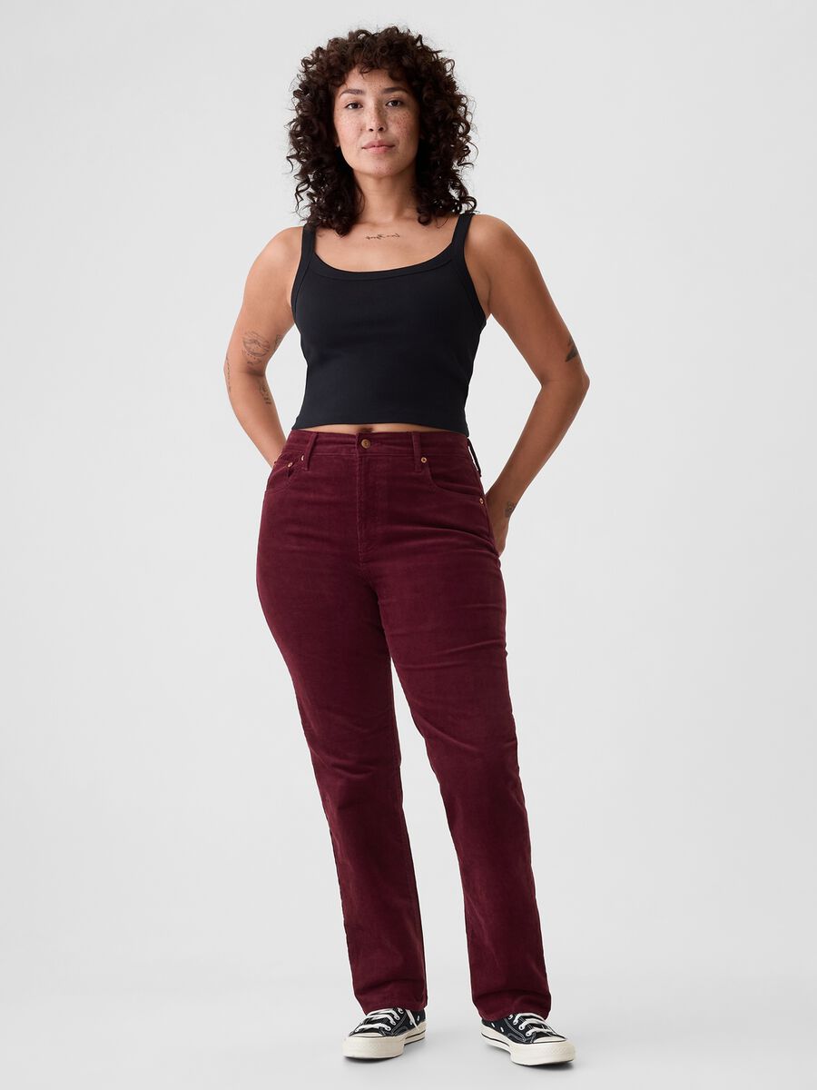 Pantalone straight a vita alta in corduroy Donna_4