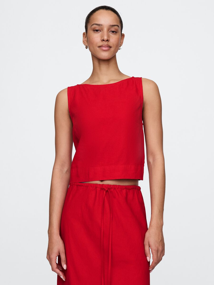 Red Linen and Viscose Tank Top Woman_0