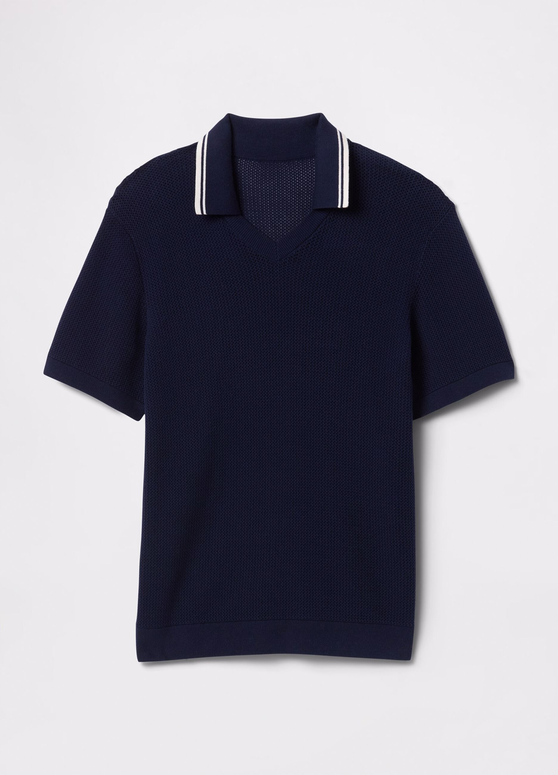 Polo traforata in cotone blu_4
