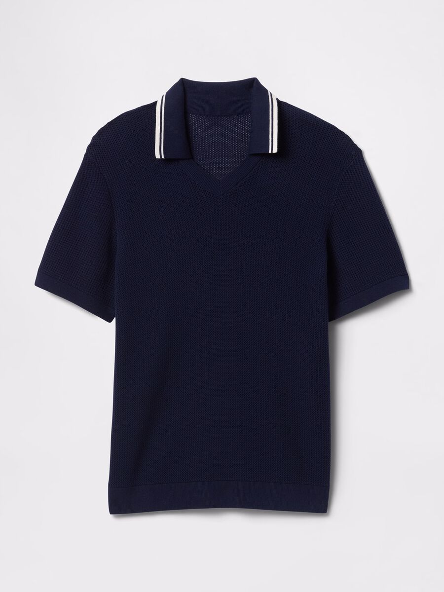 Polo traforata in cotone blu Uomo_4