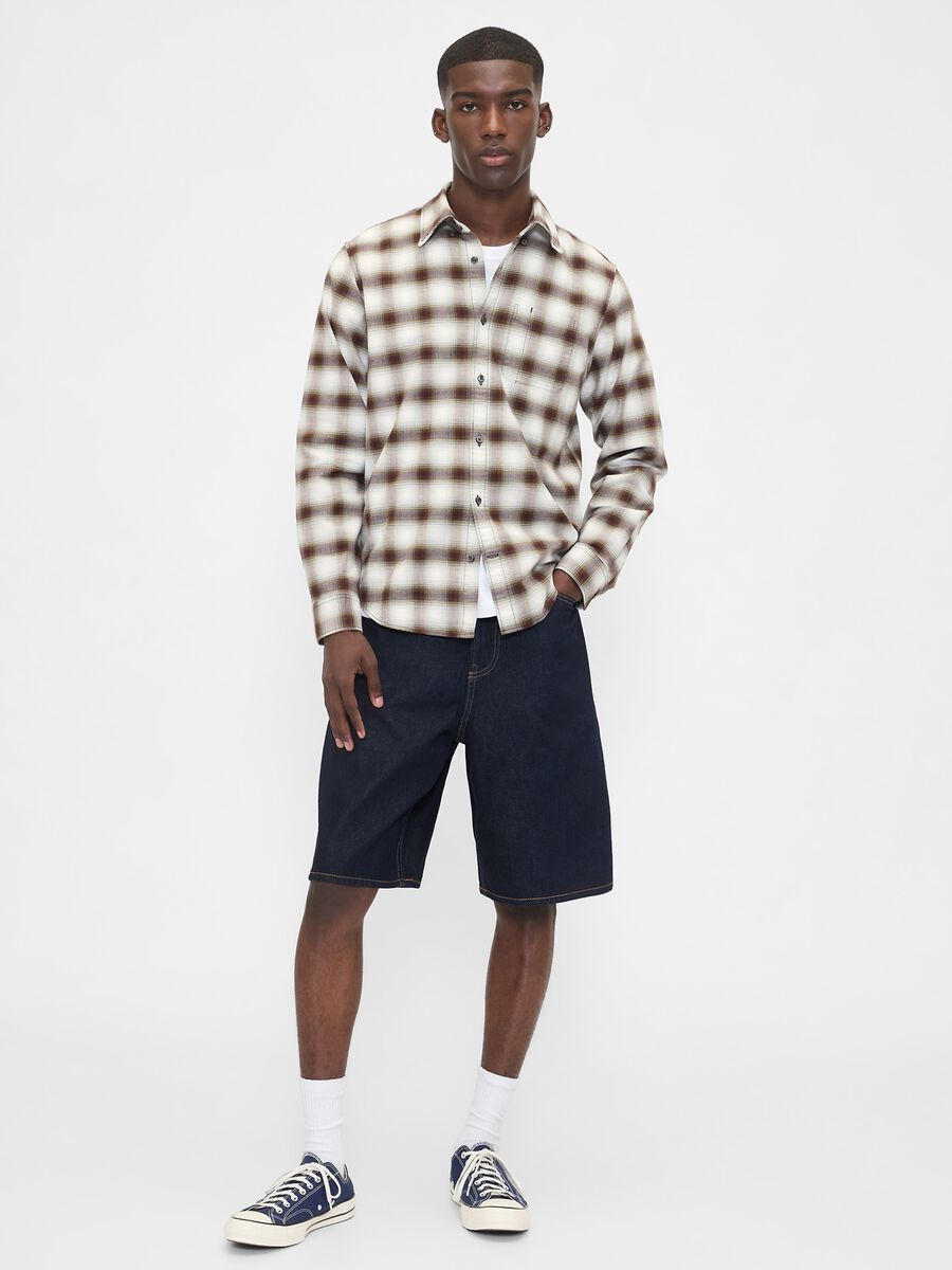 Camicia marrone a quadri elasticizzata Uomo_1