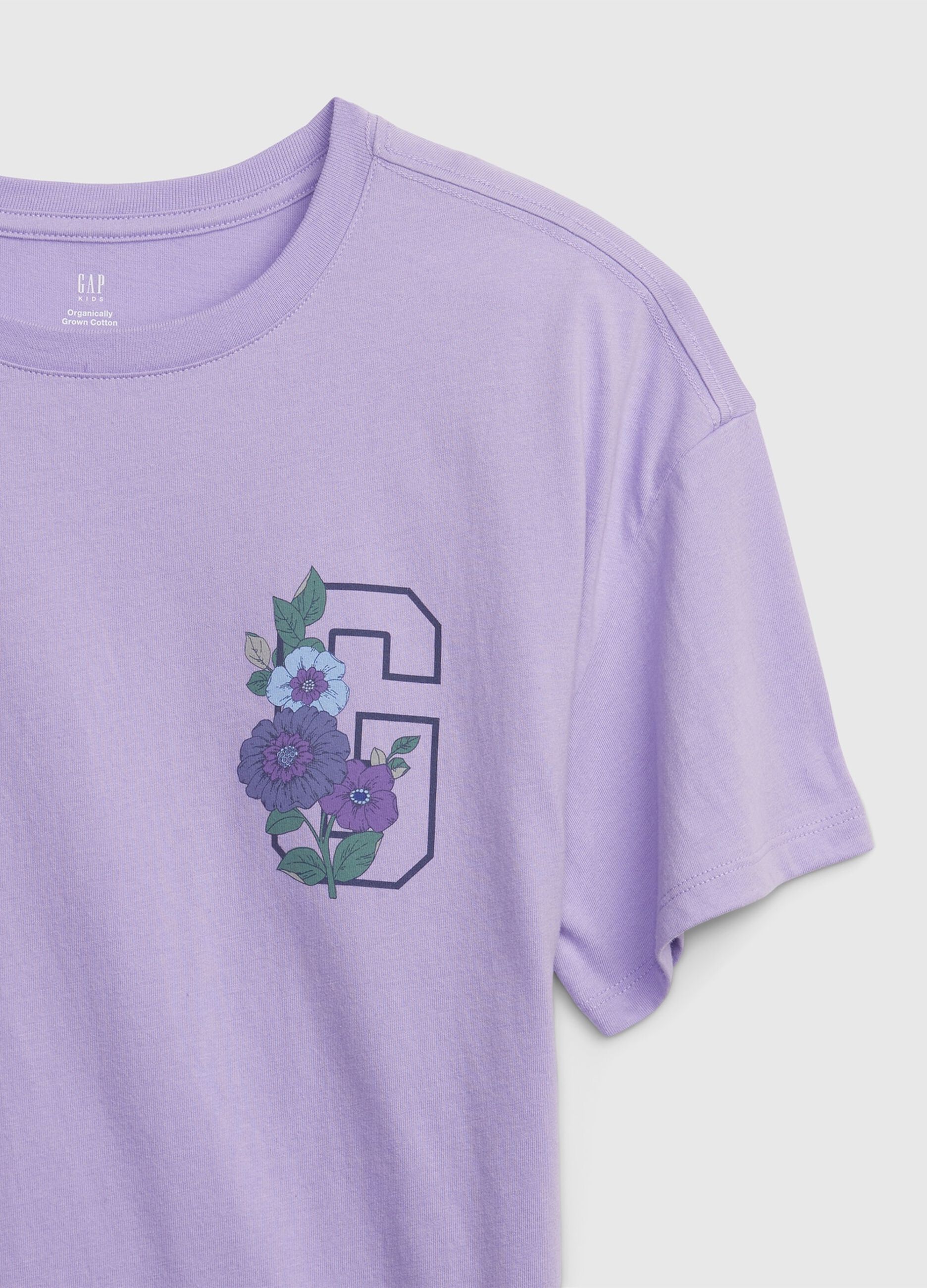 Organic cotton T-shirt with logo print and flowers_2