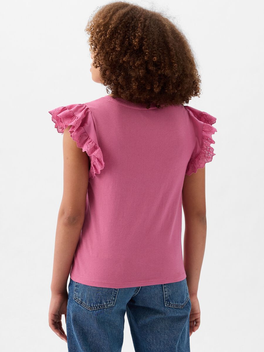 Cotton T-shirt with broderie anglaise flounces Girl_3