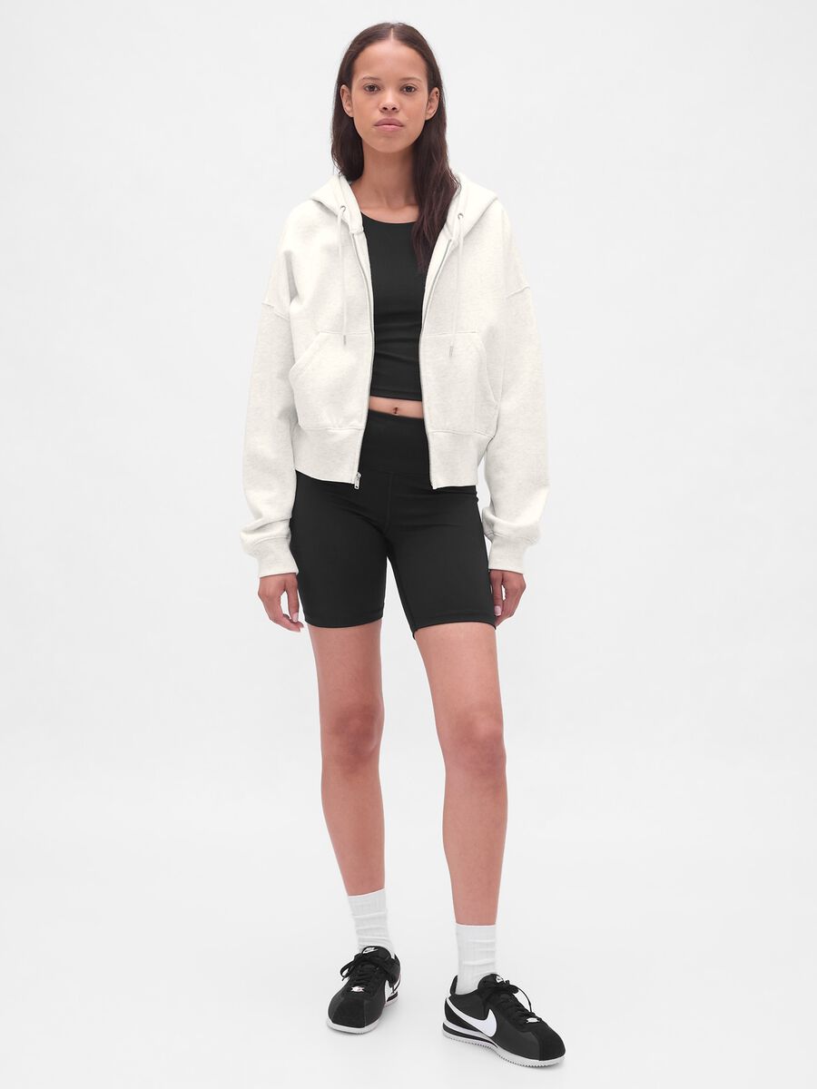 Felpa bianco con cappuccio e zip completa Donna_3