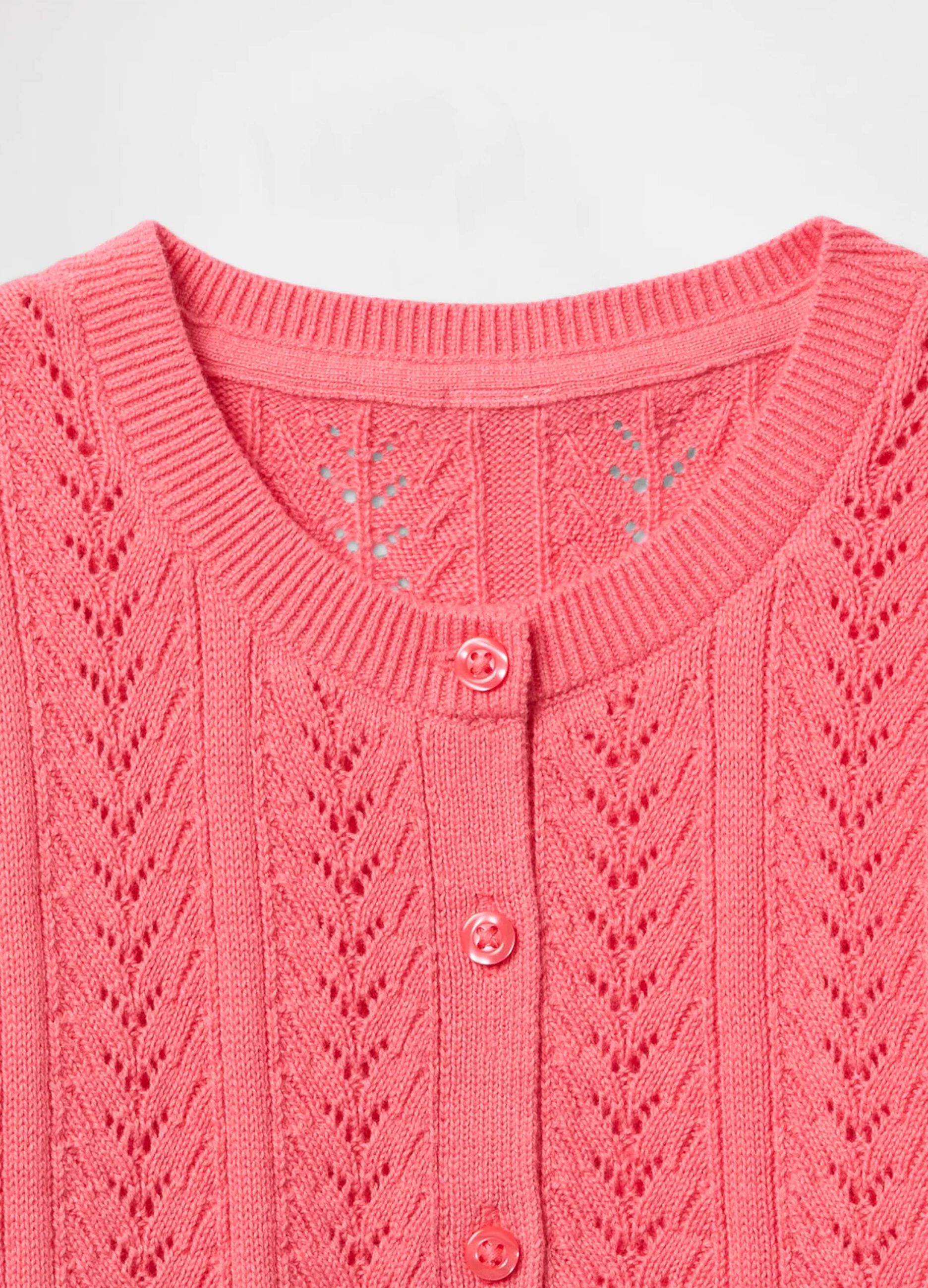 Cardigan rosa in cotone con motivo pointelle_3