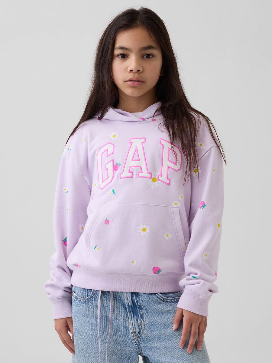 Girls' Purple Cotton Blend Sweatshirt with Floral Pattern Girl_1