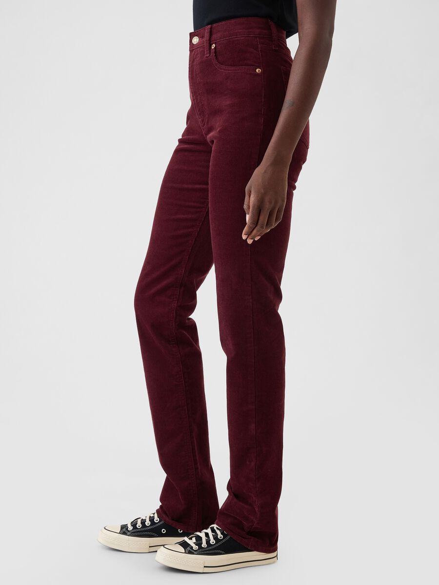 Pantalone straight a vita alta in corduroy Donna_3