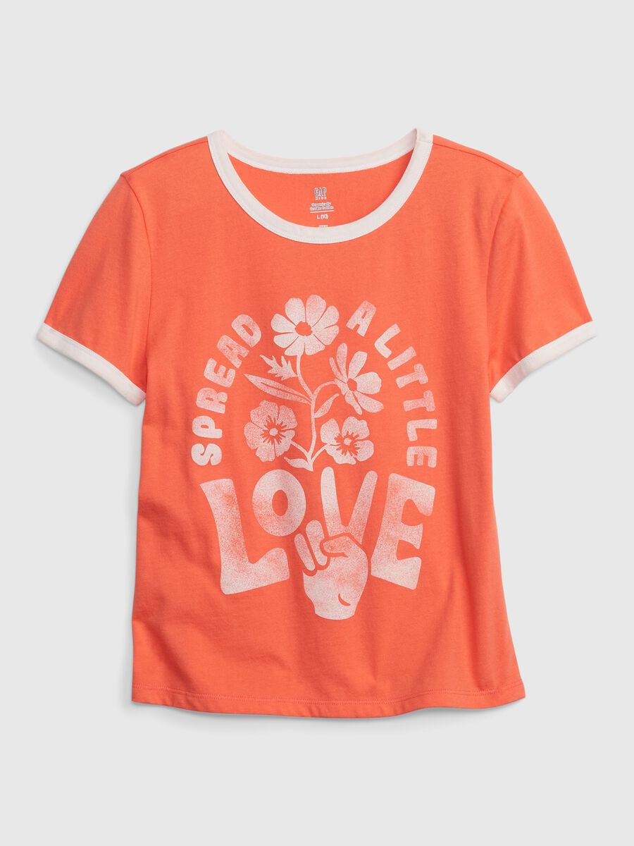 T-shirt in cotone bio con stampa fiori Bambina_0