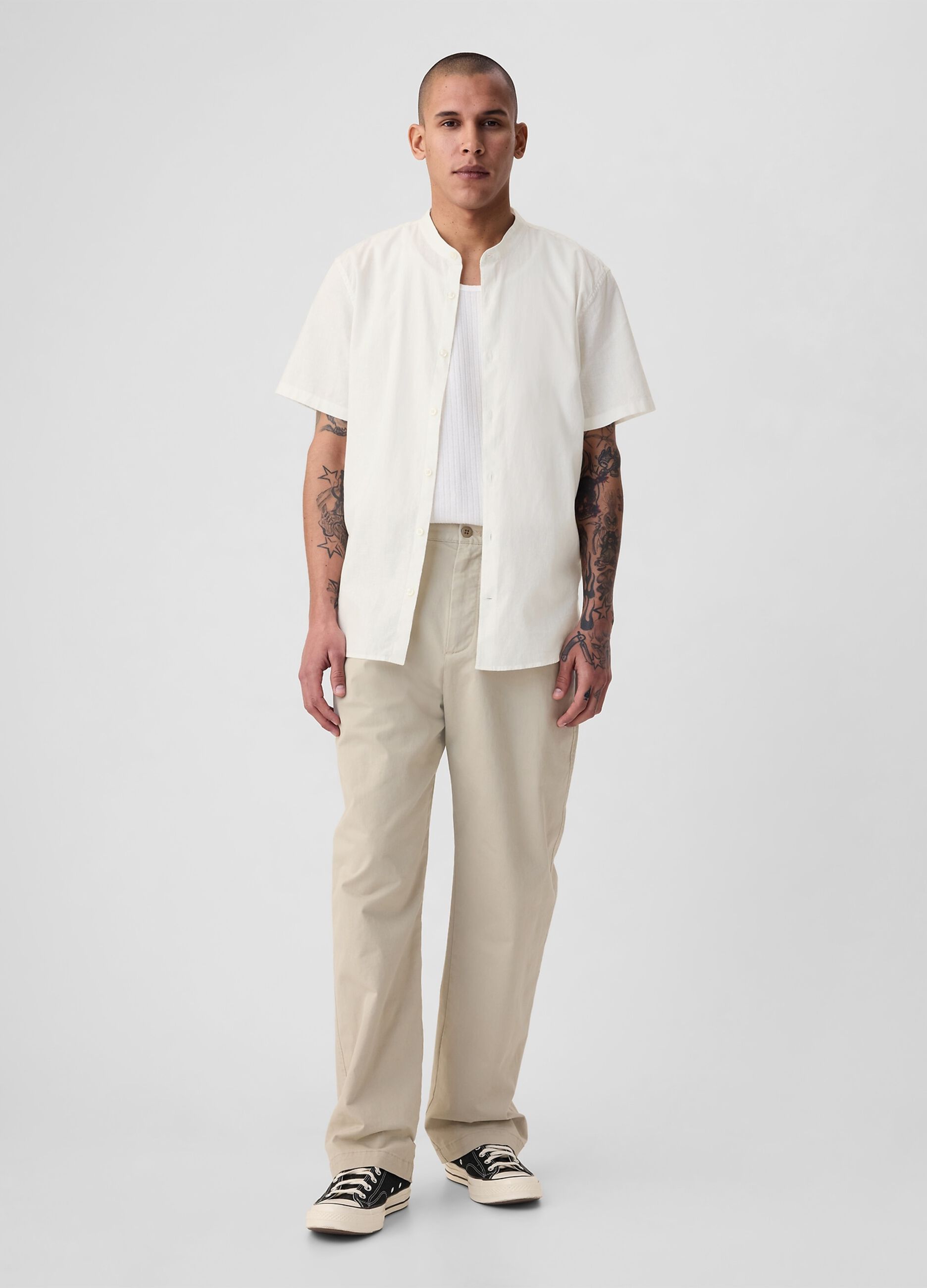 Camicia a maniche corte collo alla coreana_1
