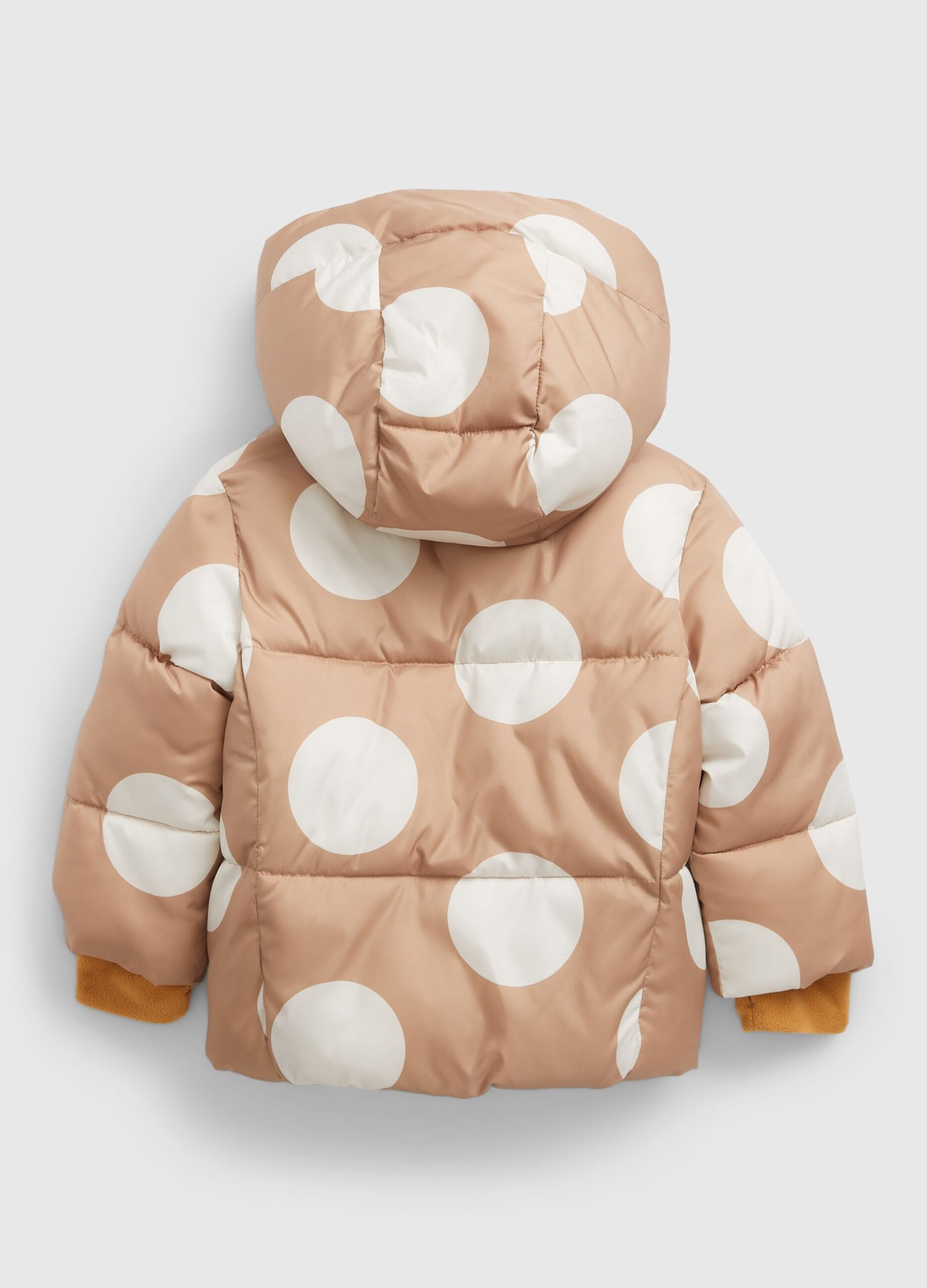 Down jacket with hood and polka dot print_1