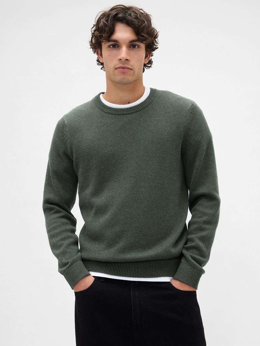 Pullover verde in cotone Uomo_0
