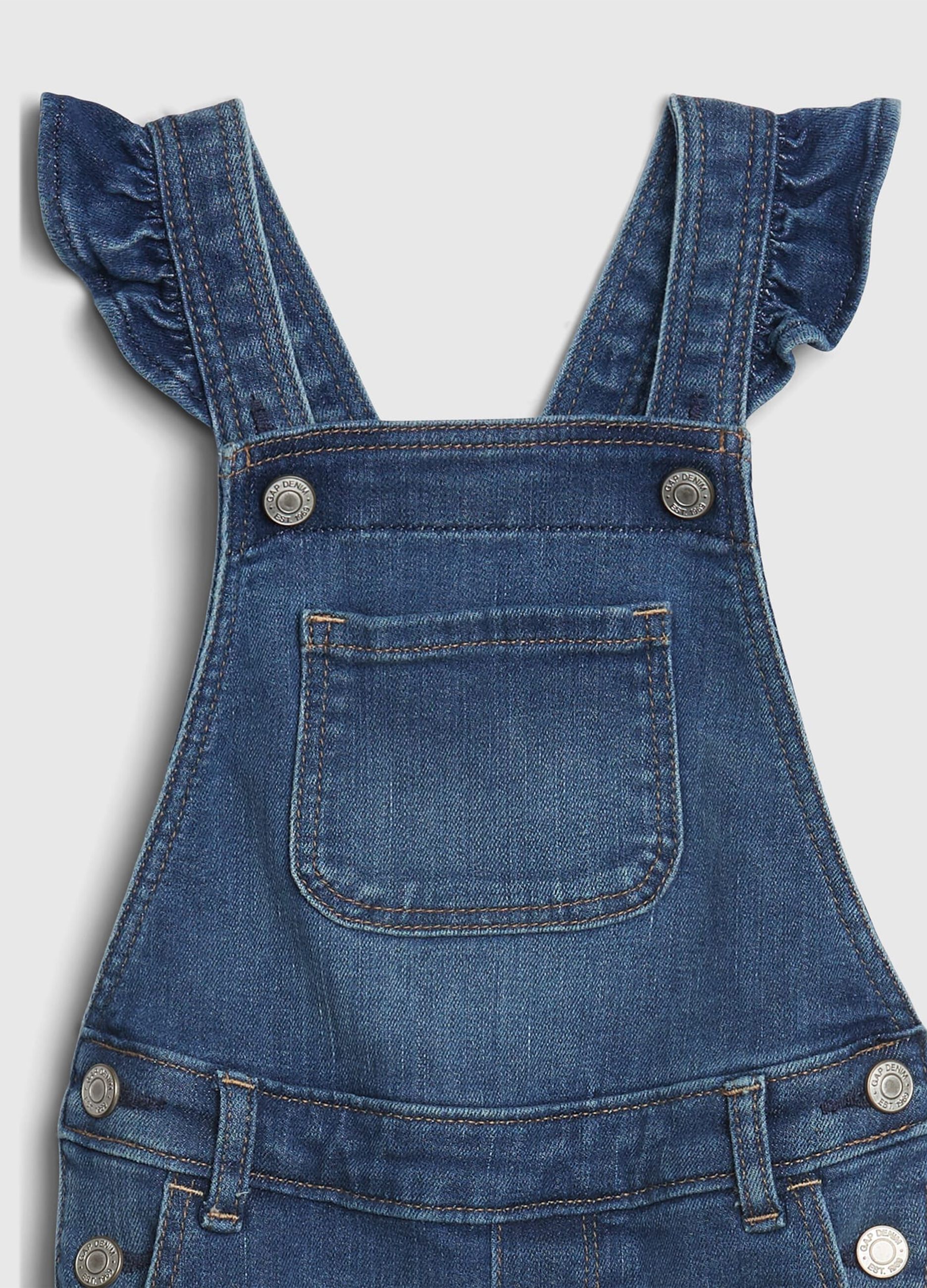 Skinny-fit dungarees in denim with ruffles